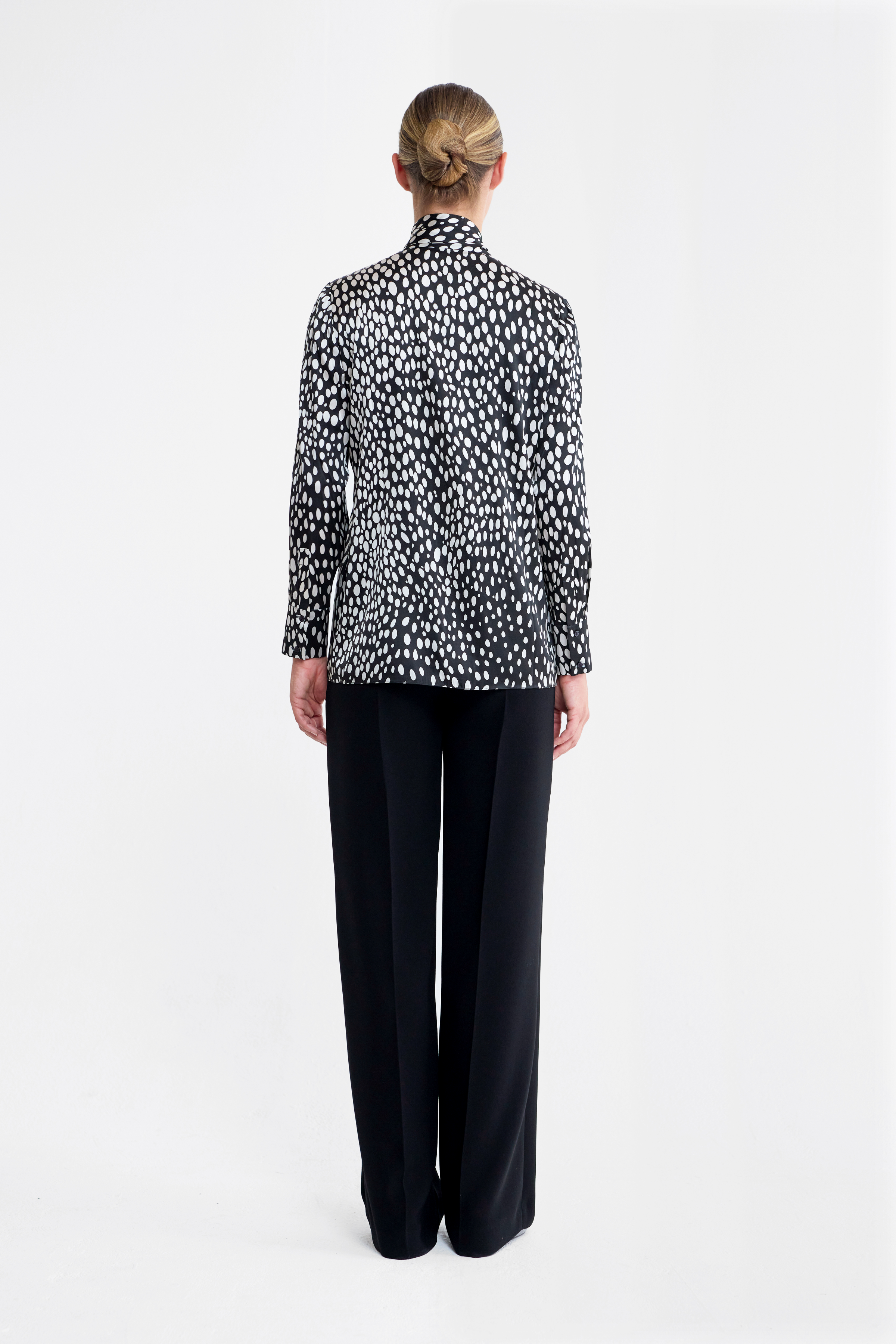 Mara Polka Dot Silk Satin Pussy Bow Blouse