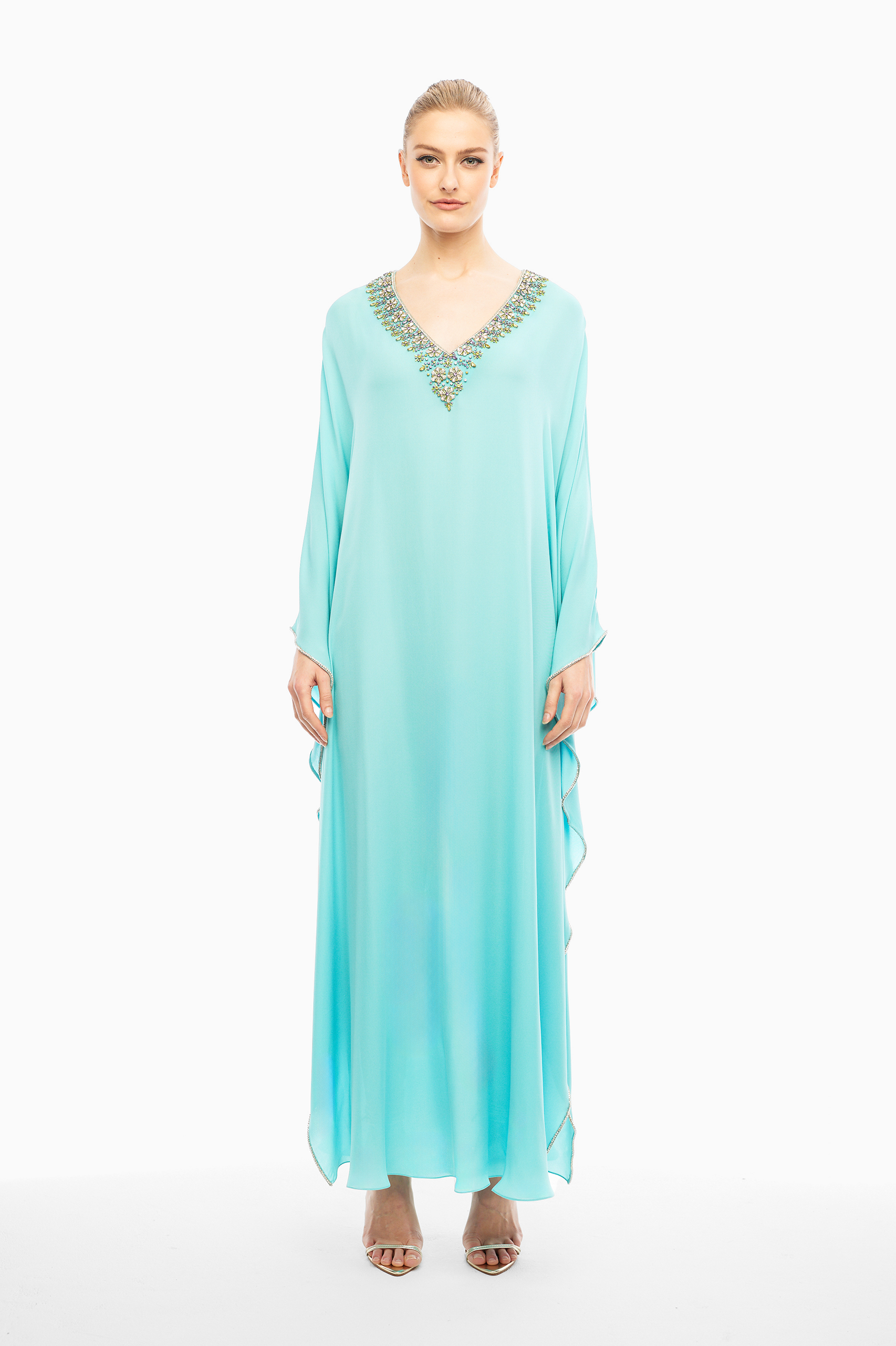 Alma Silk Embellished Kaftan in Purple