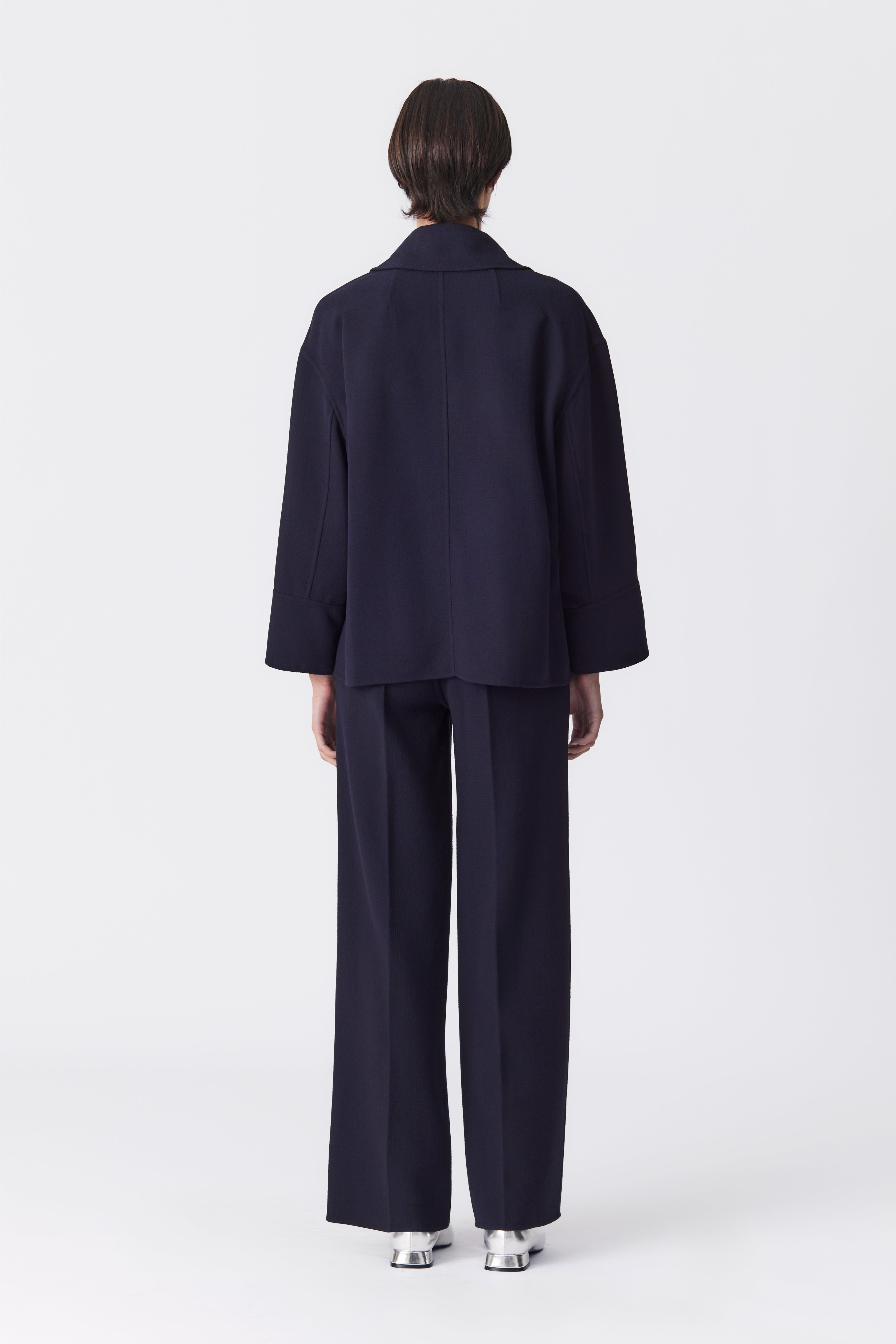 Mila Wool Wide-Leg Trousers in Navy