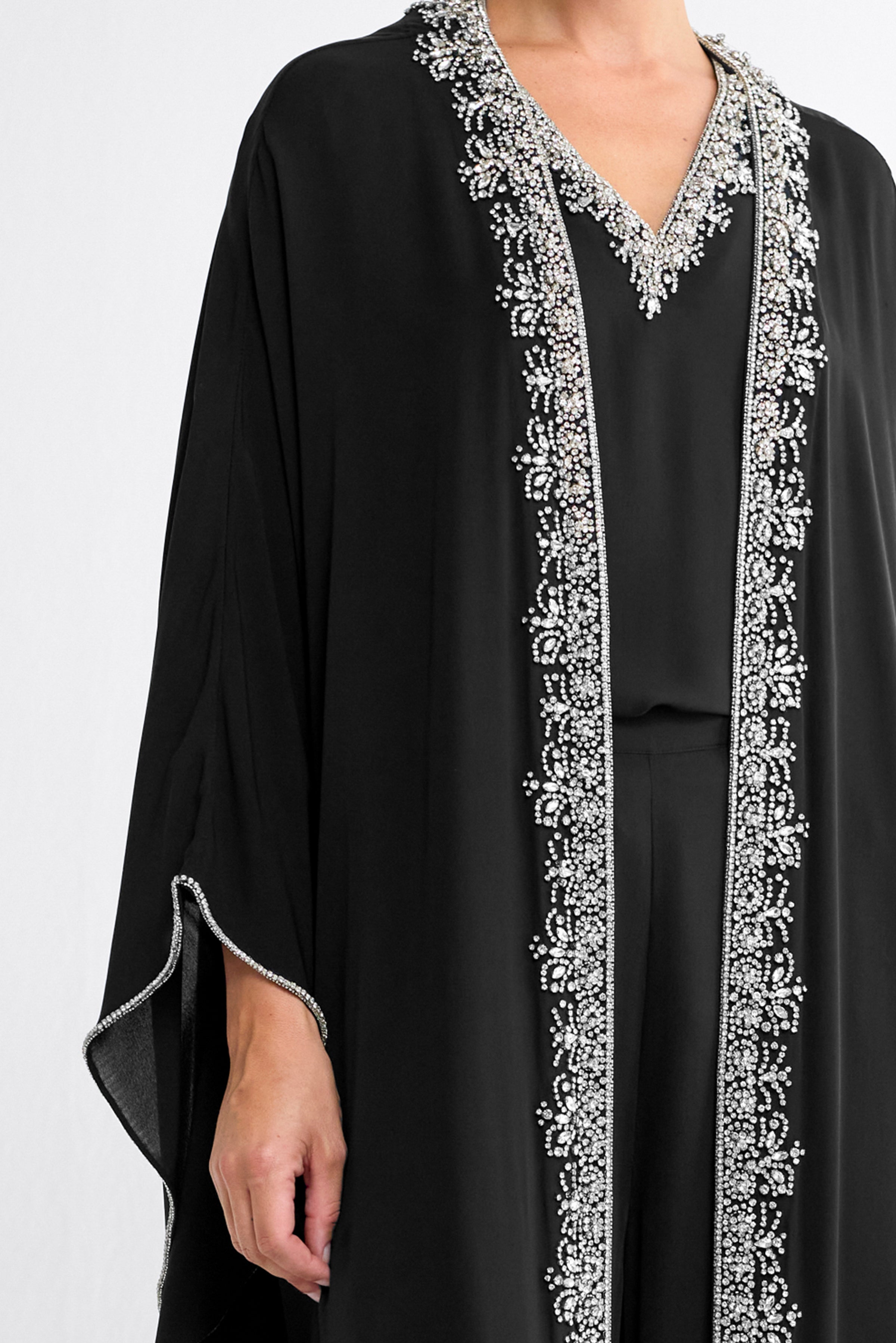 Aya Embellished Silk Robe in Black