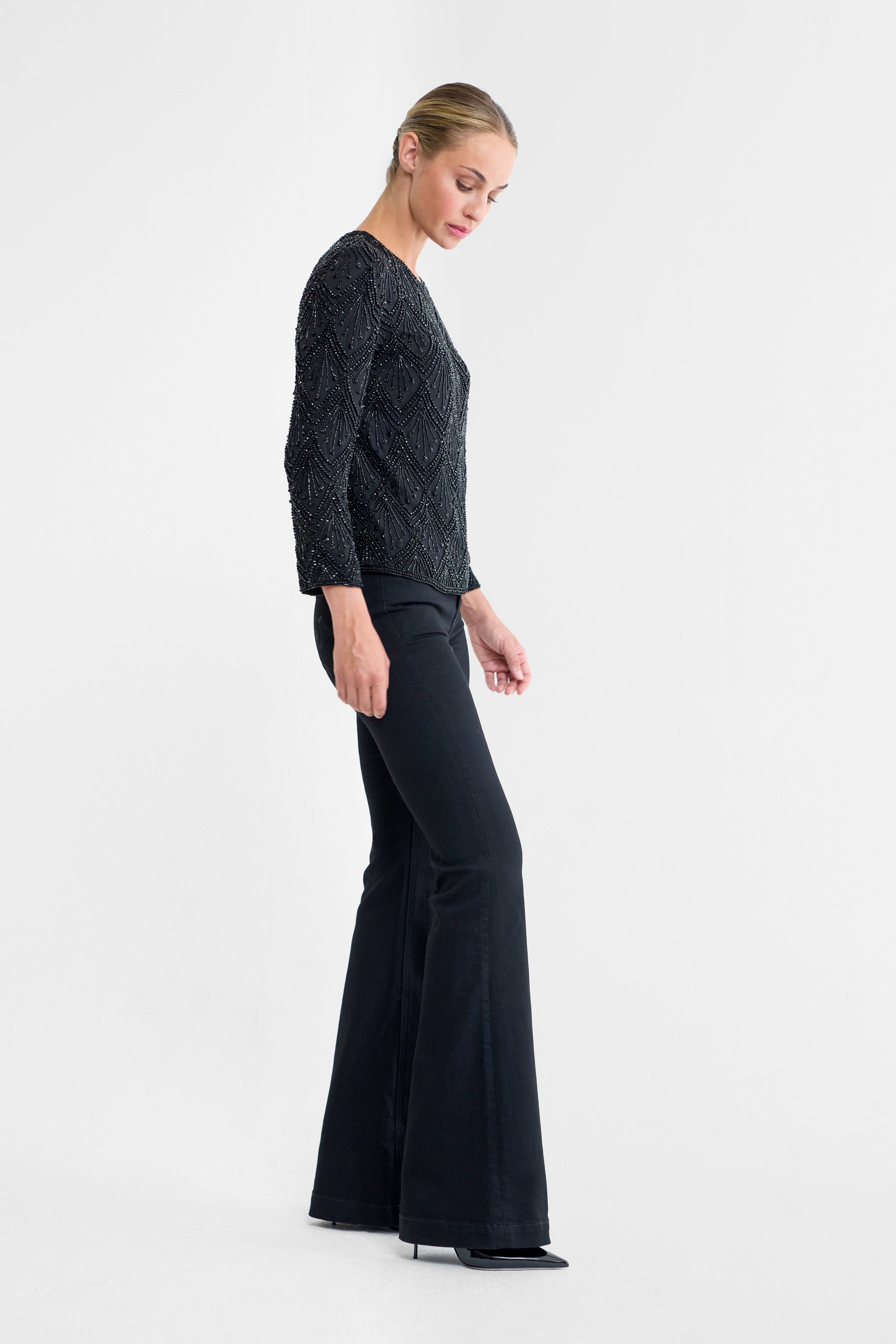 Delphine Black Beaded Silk Evening Jacket