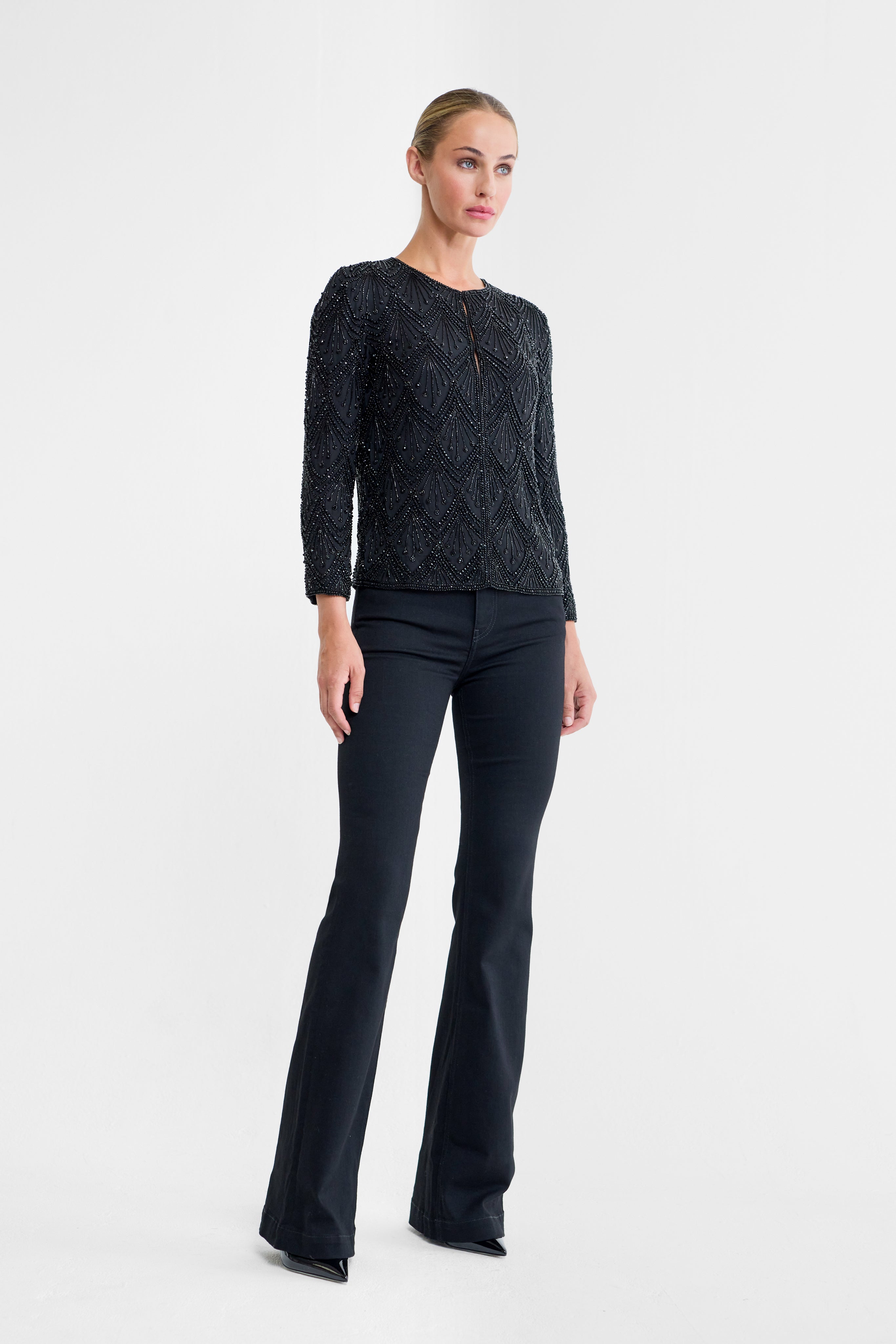Delphine Black Beaded Silk Evening Jacket