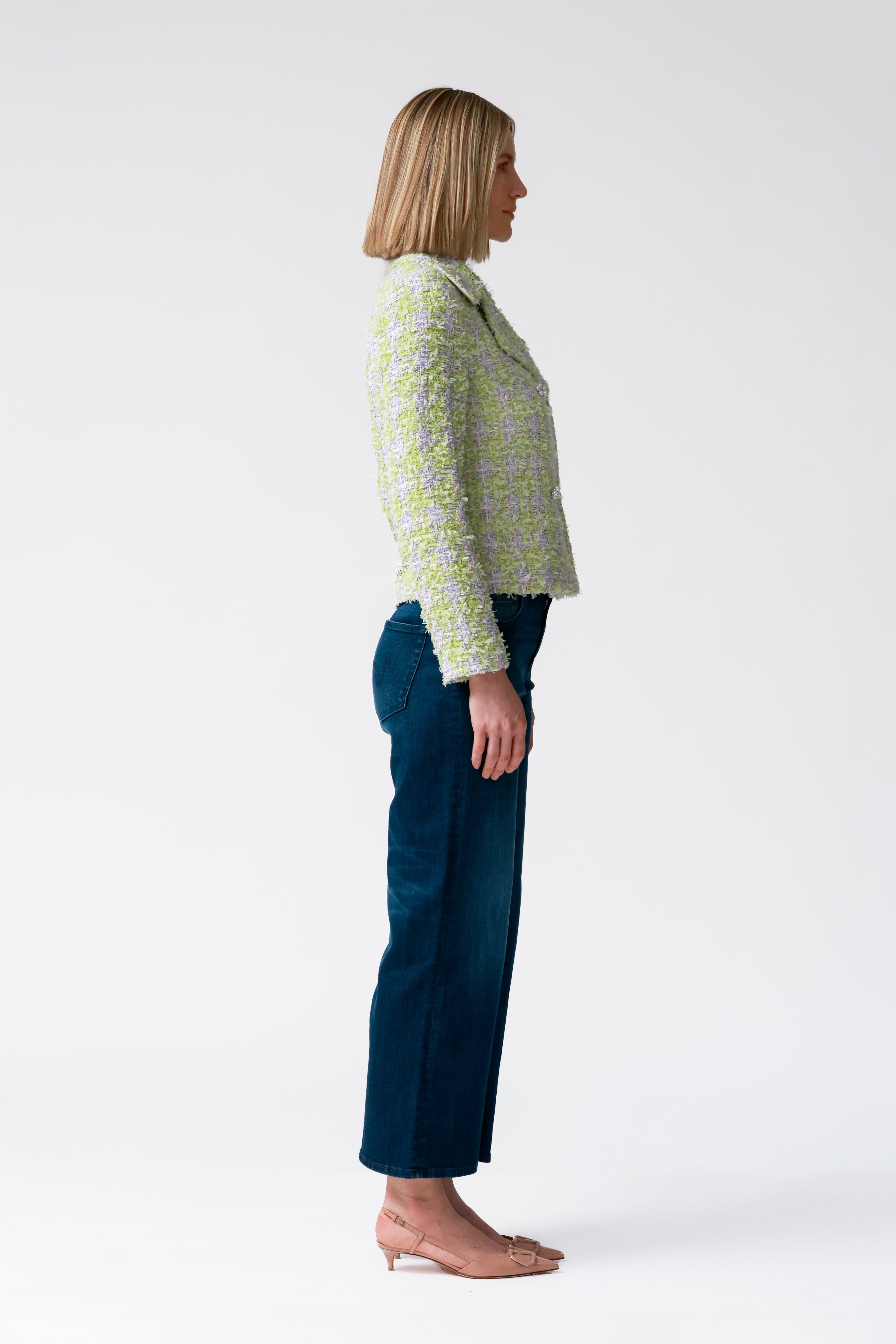 Drew Tweed Double-Breasted Jacket in Lime