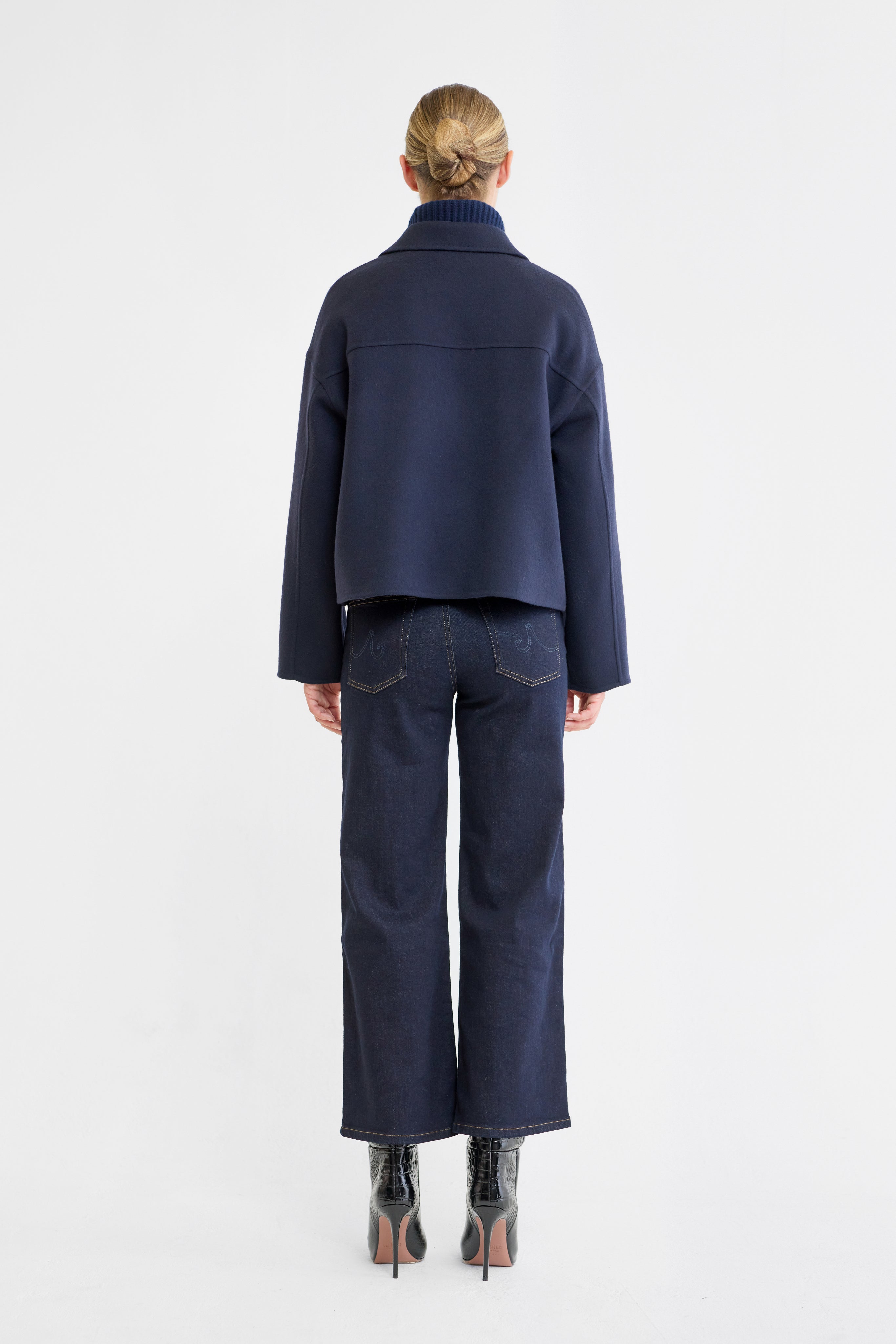 Ember Navy Wool Zip Front Jacket