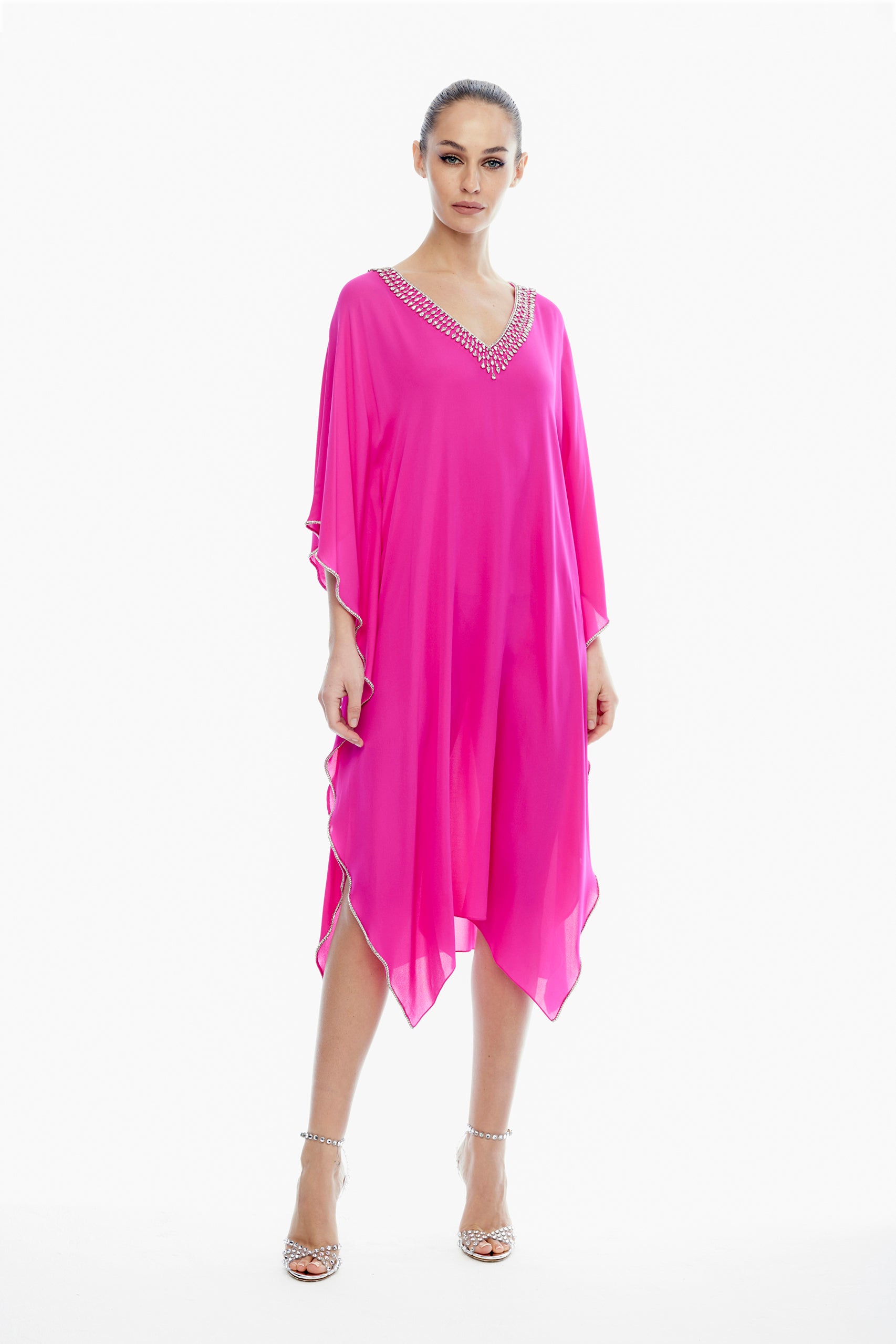 Emily Silk V-Neck Kaftan in Pink