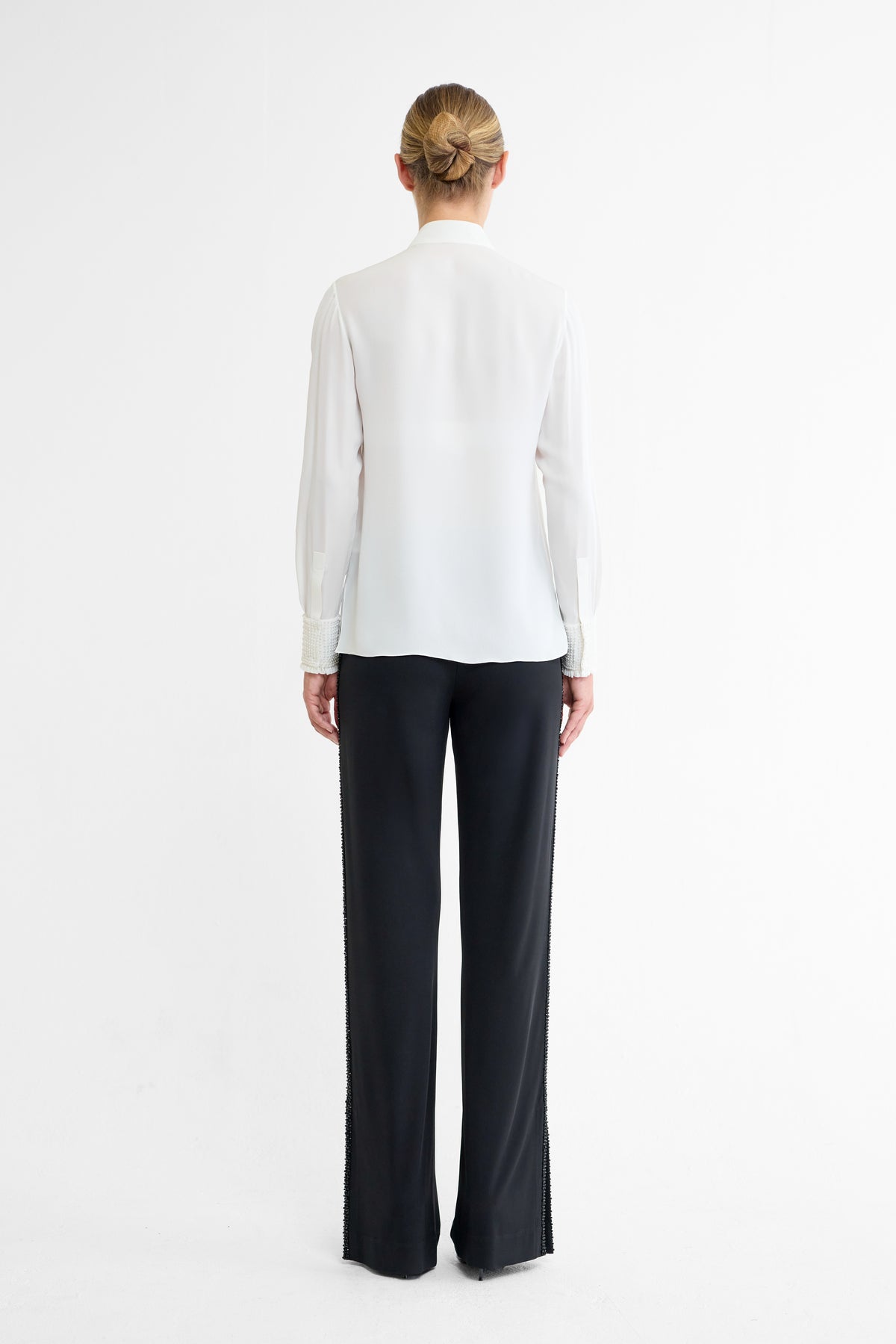 Esme Beaded Silk Double Georgette Blouse in Ivory