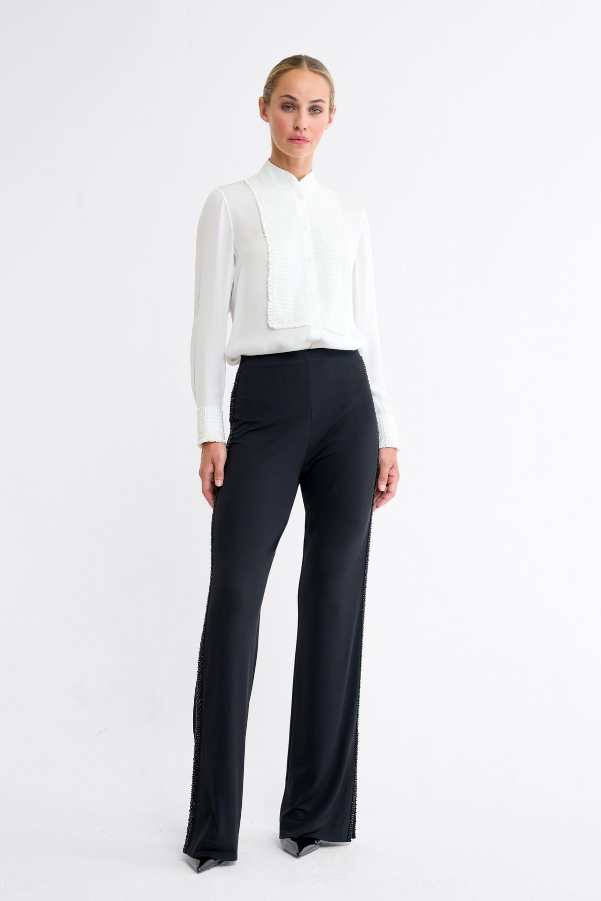 Esme Beaded Silk Double Georgette Blouse in Ivory