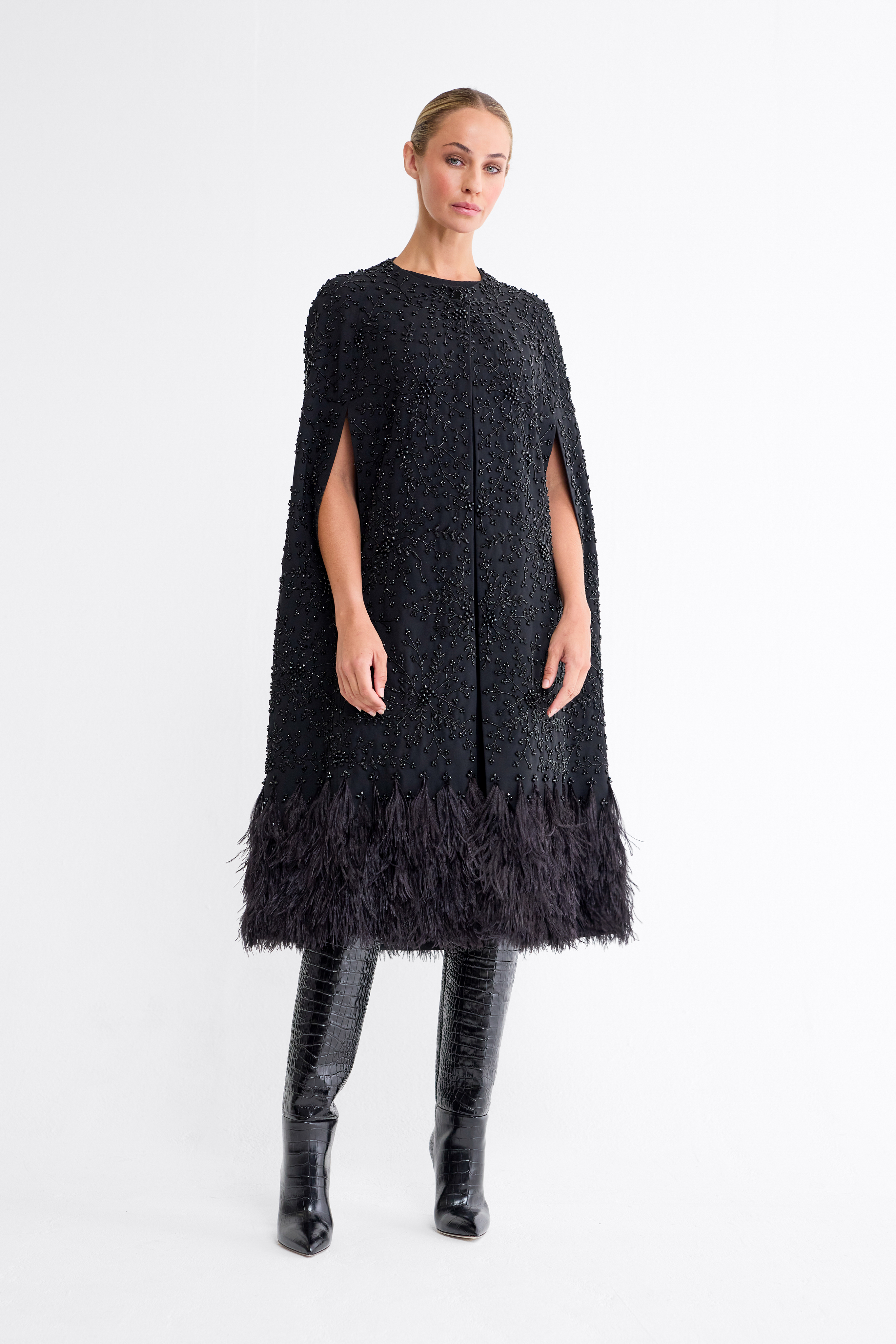 Eva Black Embellished Evening Cape