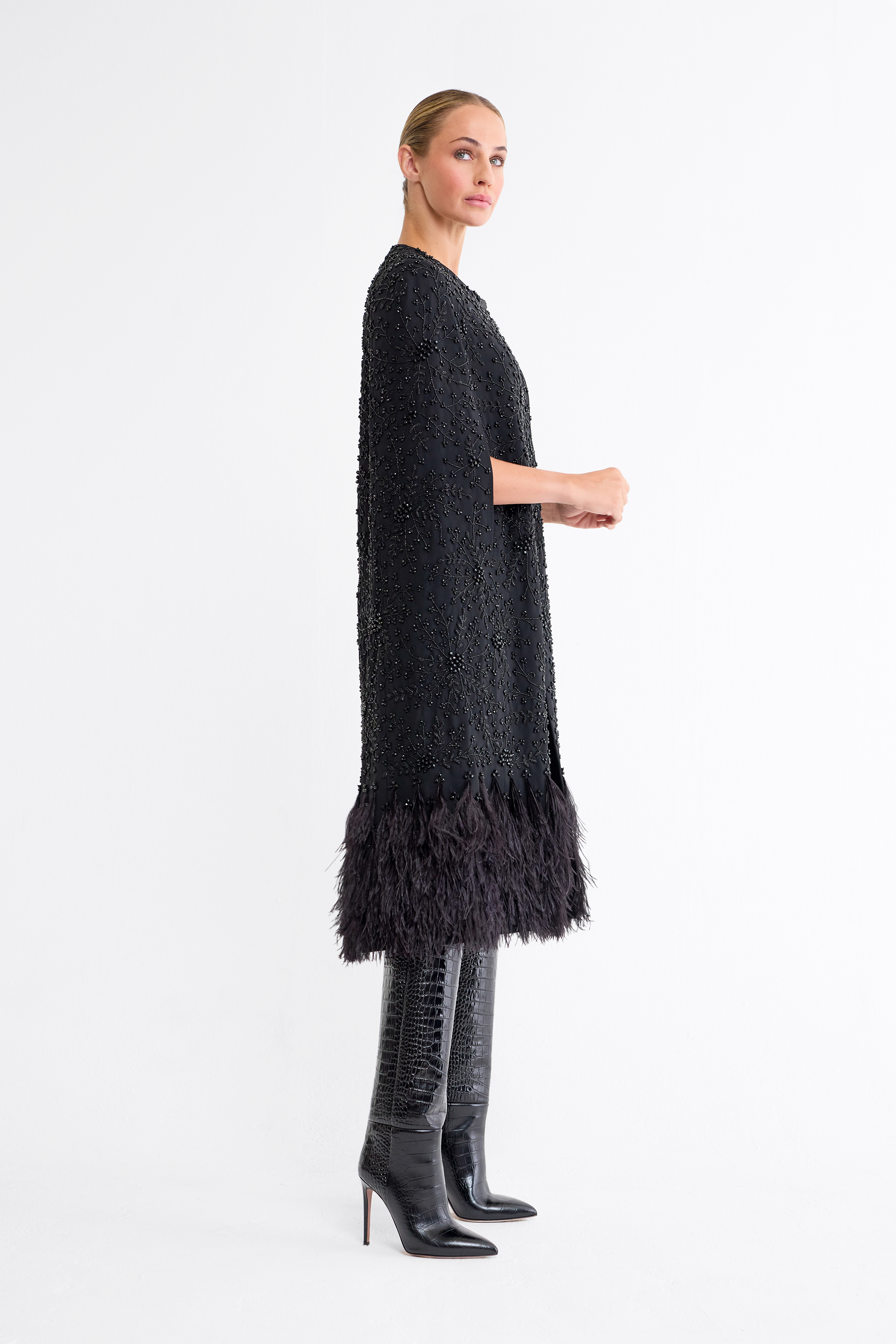 Eva Black Embellished Evening Cape