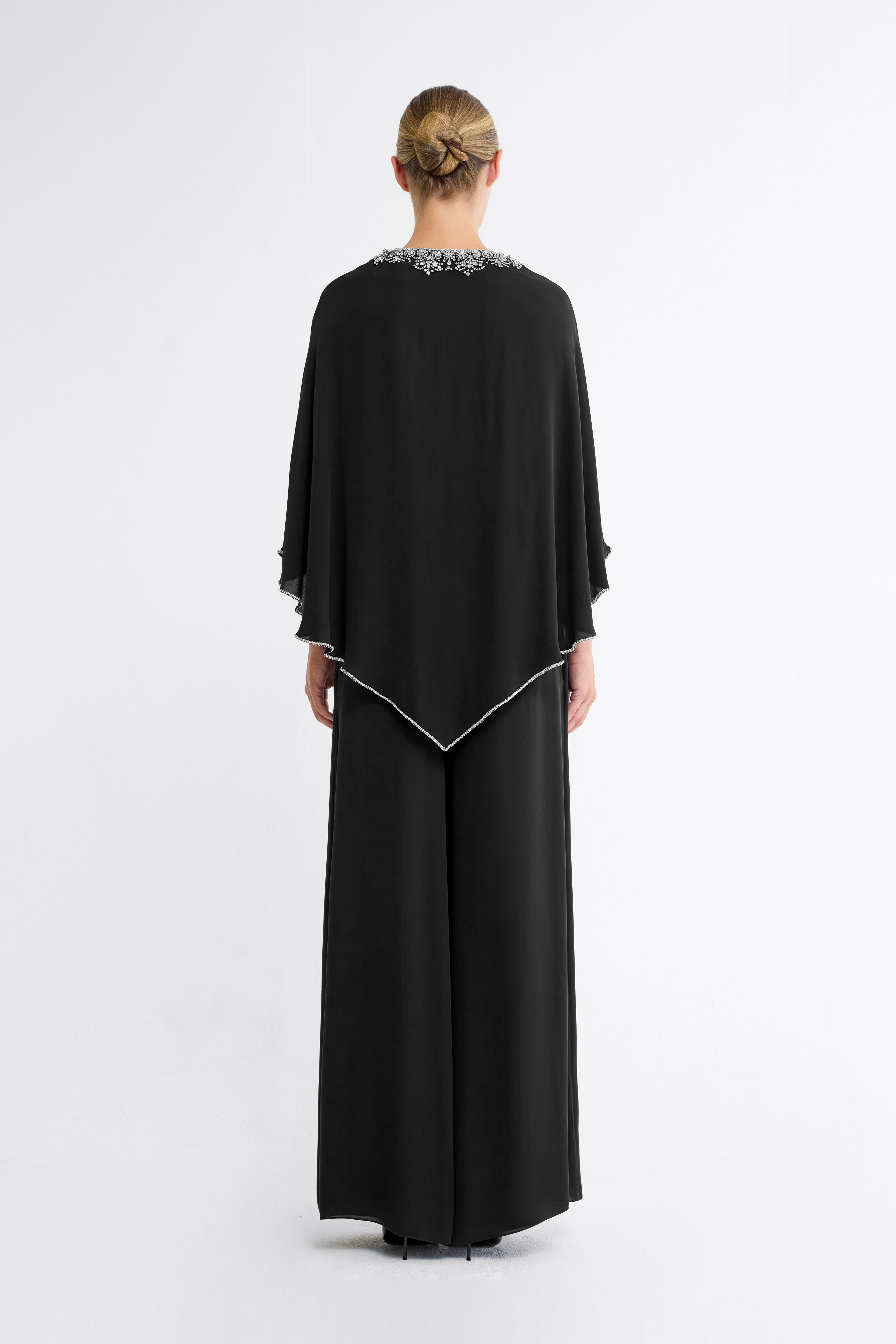 Fara Embellished Silk Kaftan in Black