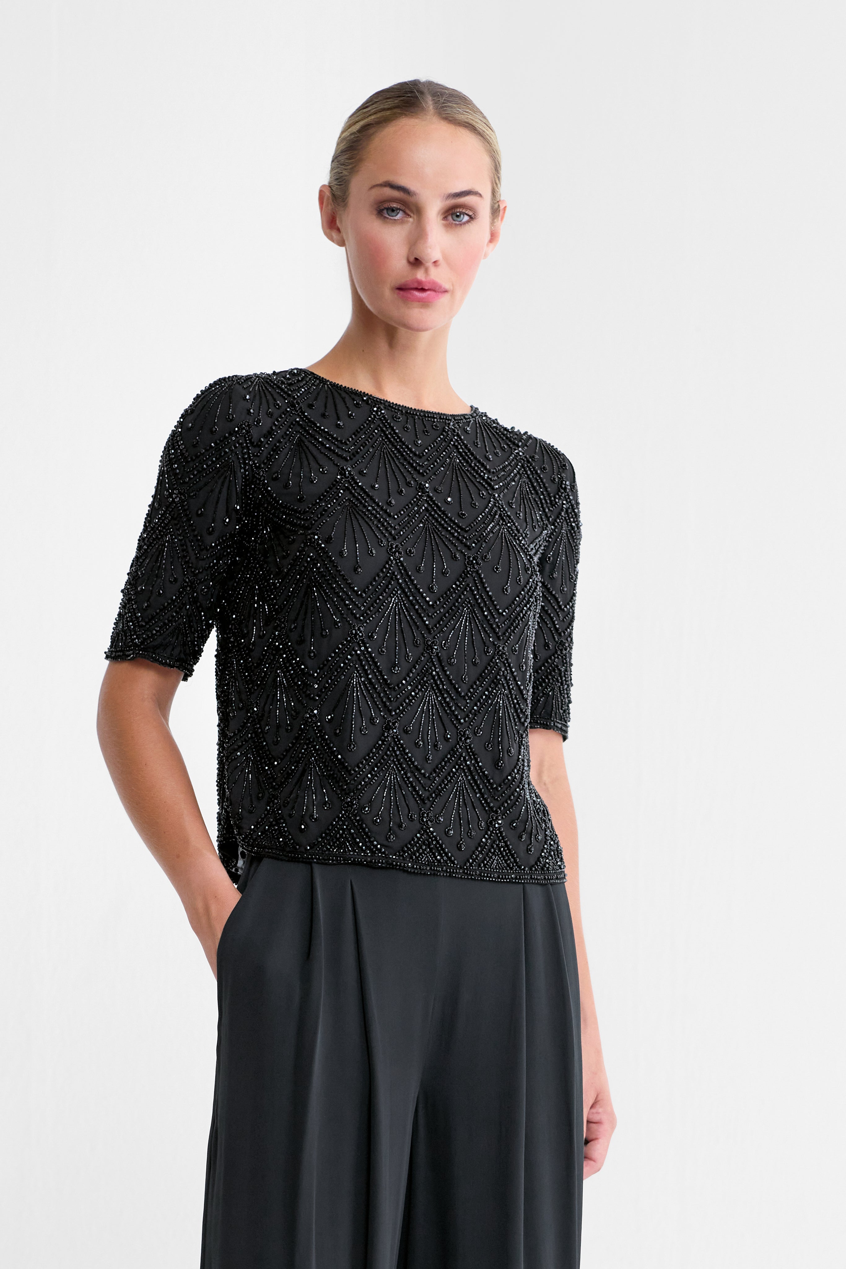 Gloria Black Beaded Silk Top