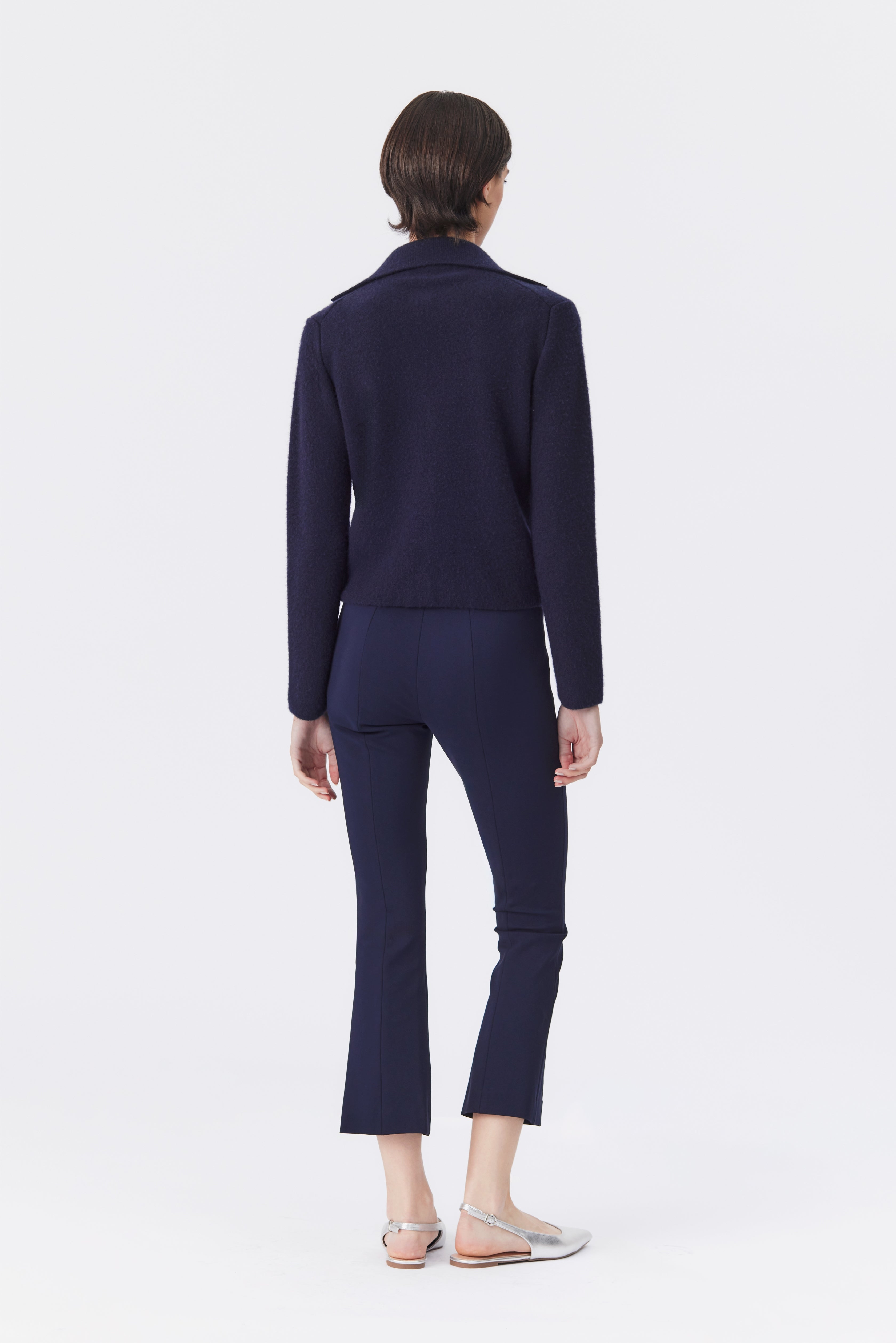 Piper Cropped Flare Jersey Trouser in Navy