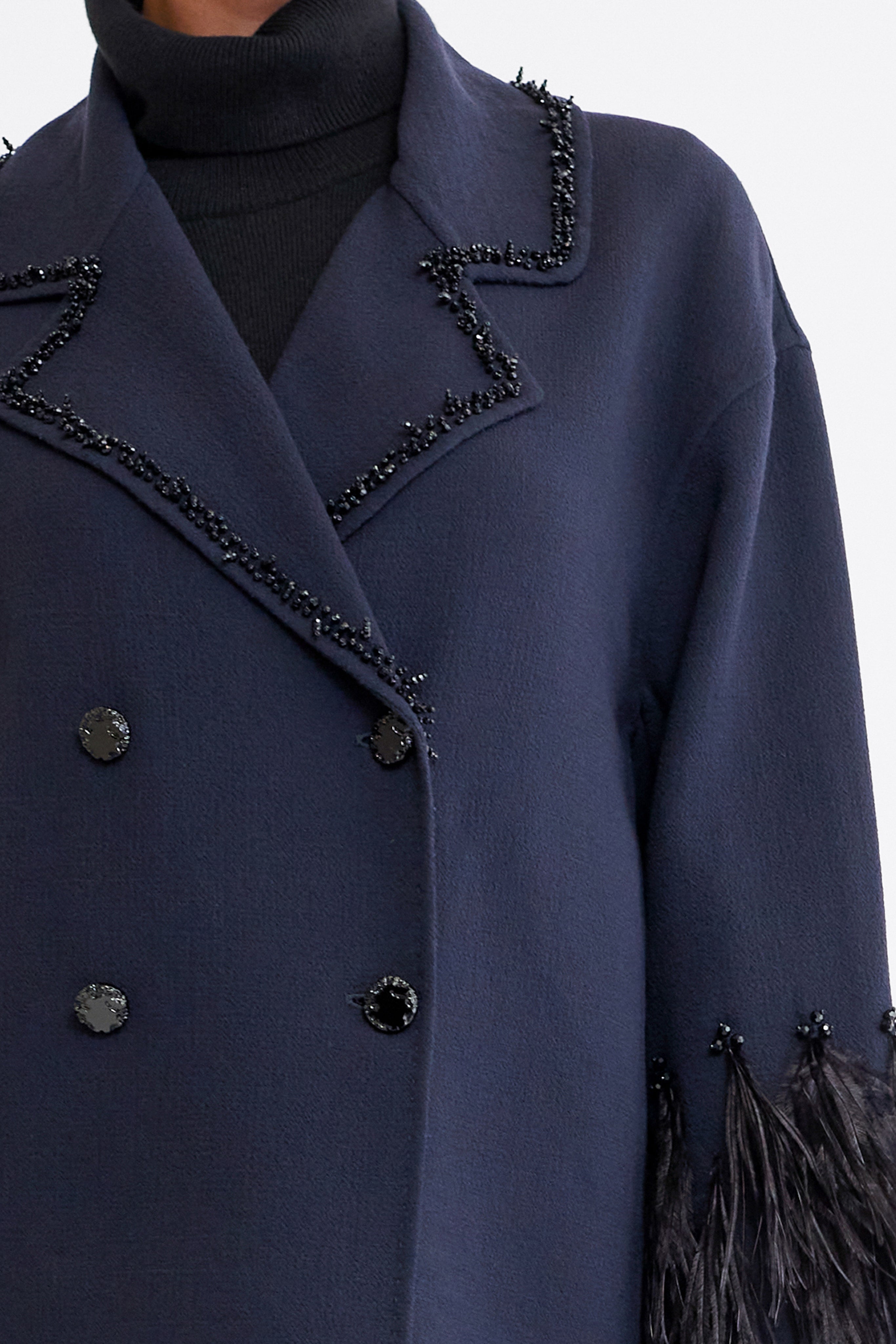 Jolie Navy Feather Trim Beaded Jacket