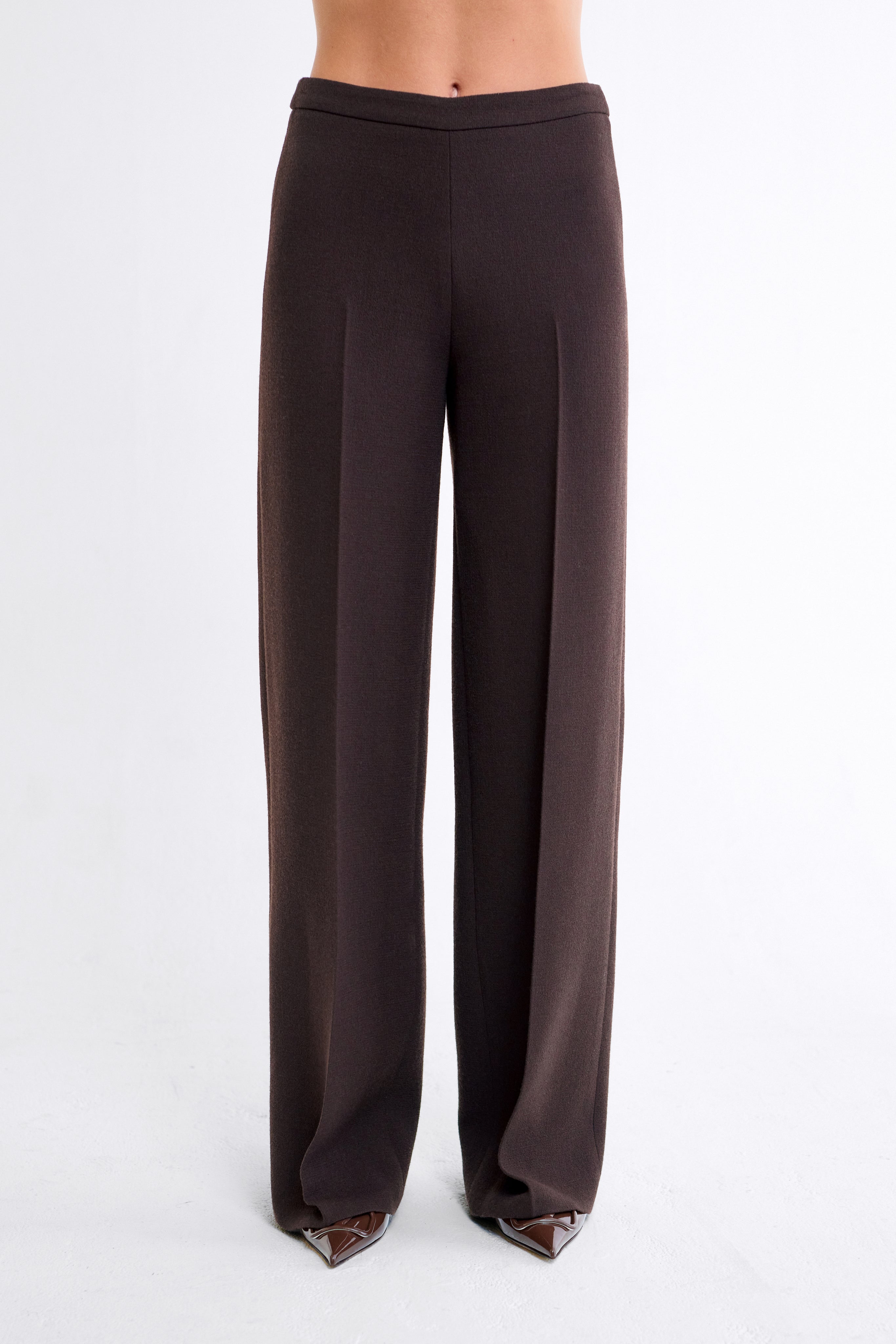 Julie Wool Wide-Leg Trousers in Espresso