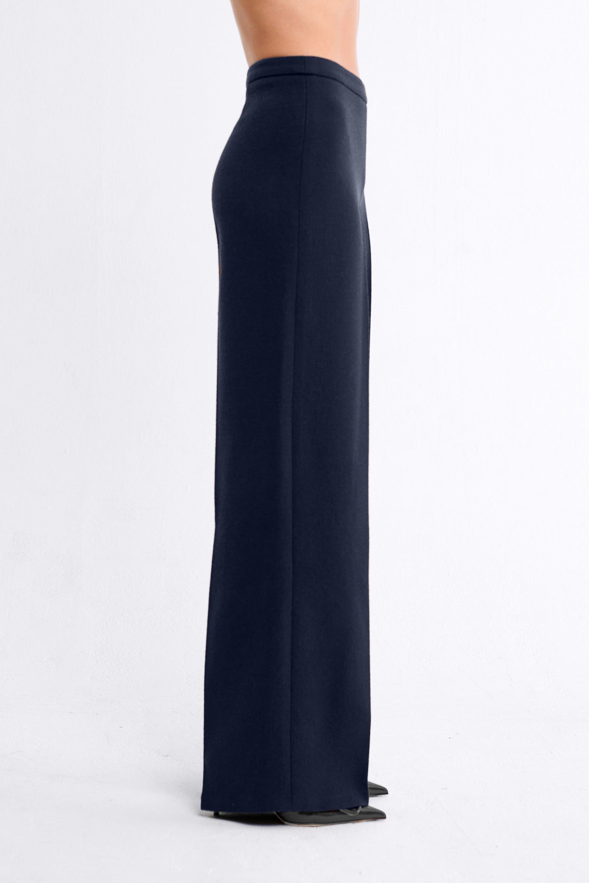 Julie Wool Wide-Leg Trousers in Navy
