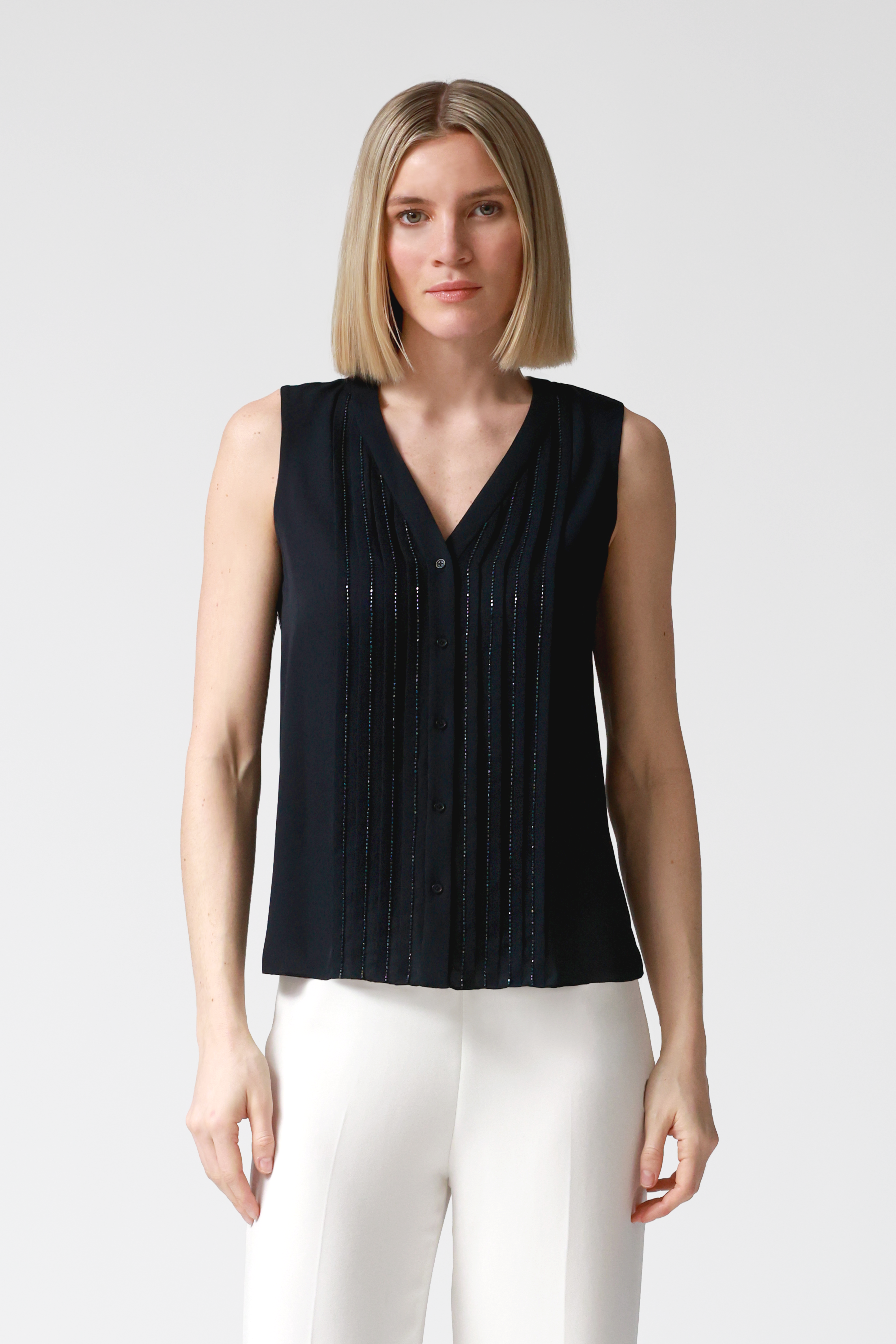 Kitty V-Neck Beaded Silk Top in Pink