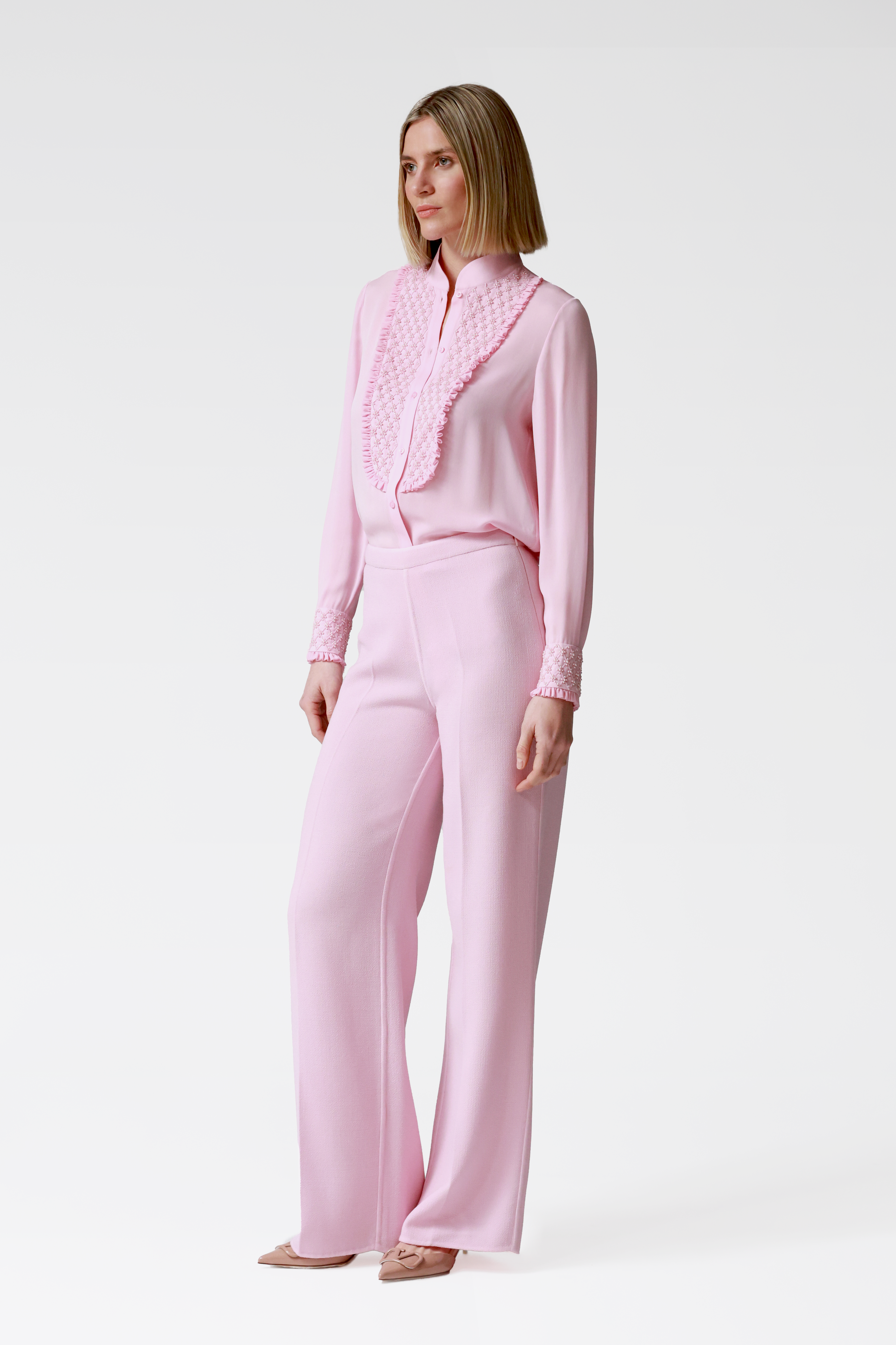 Mila Wool Wide-Leg Trousers in Pink