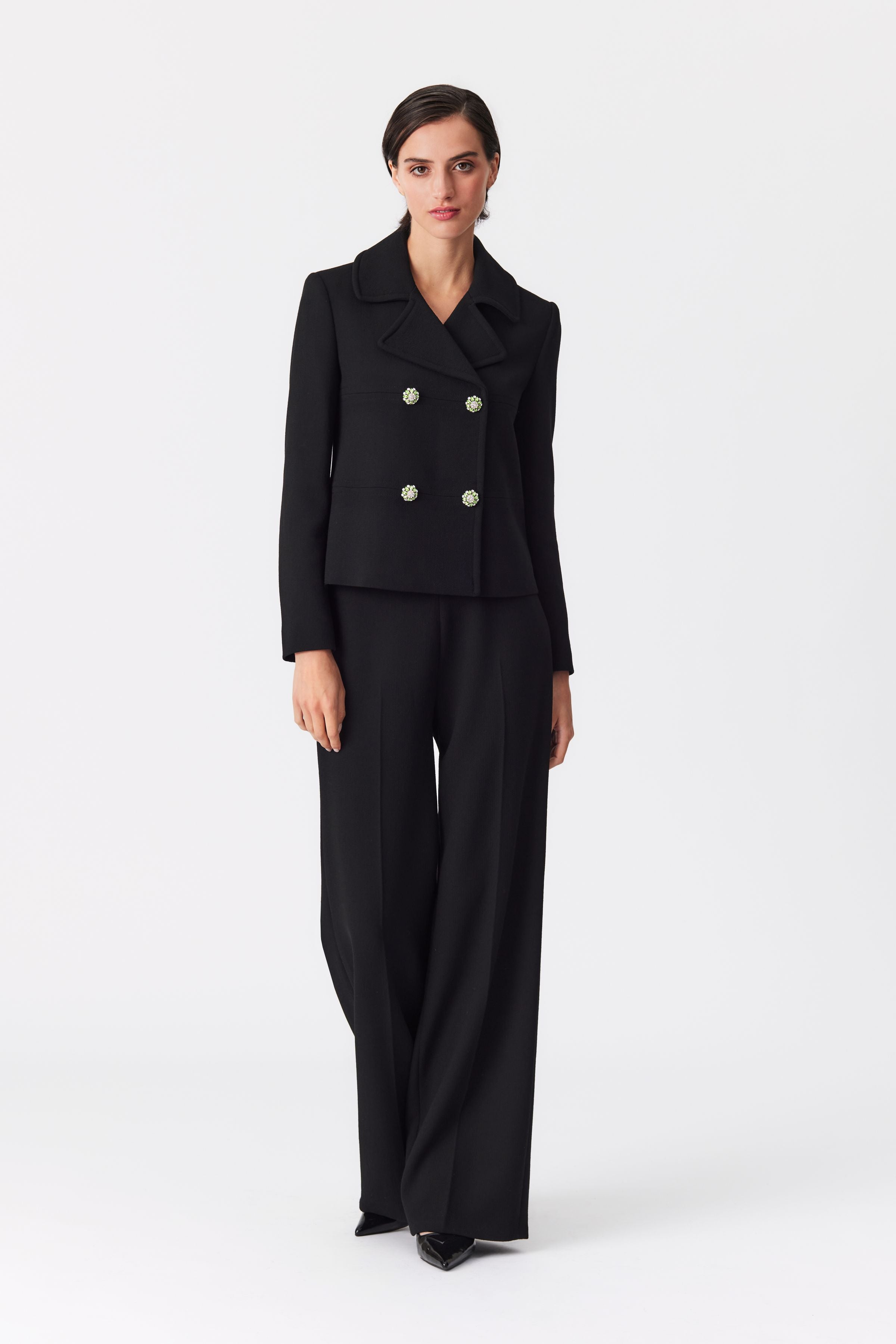 Fleur Black Double-Breasted Wool Jacket