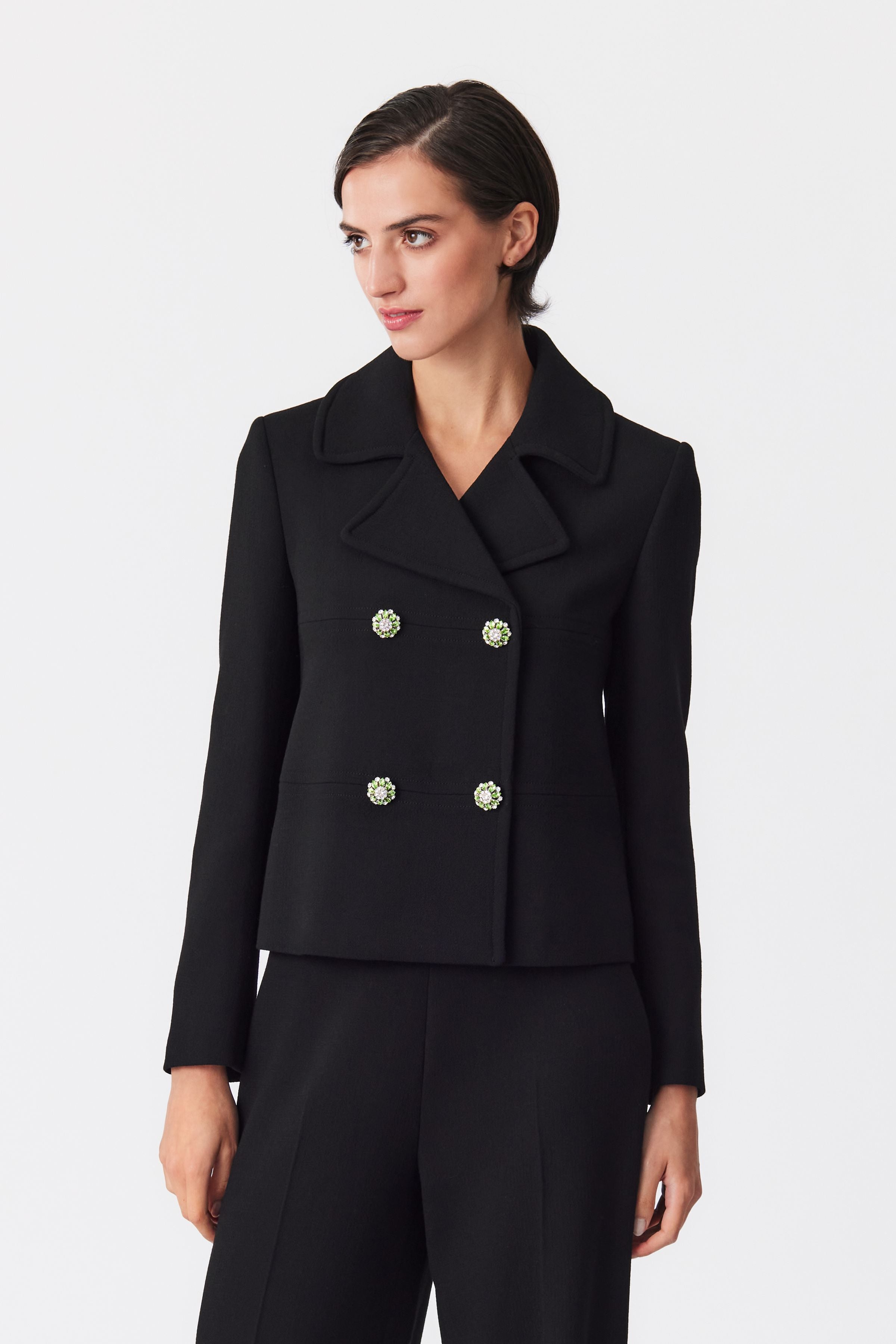 Fleur Black Double-Breasted Wool Jacket