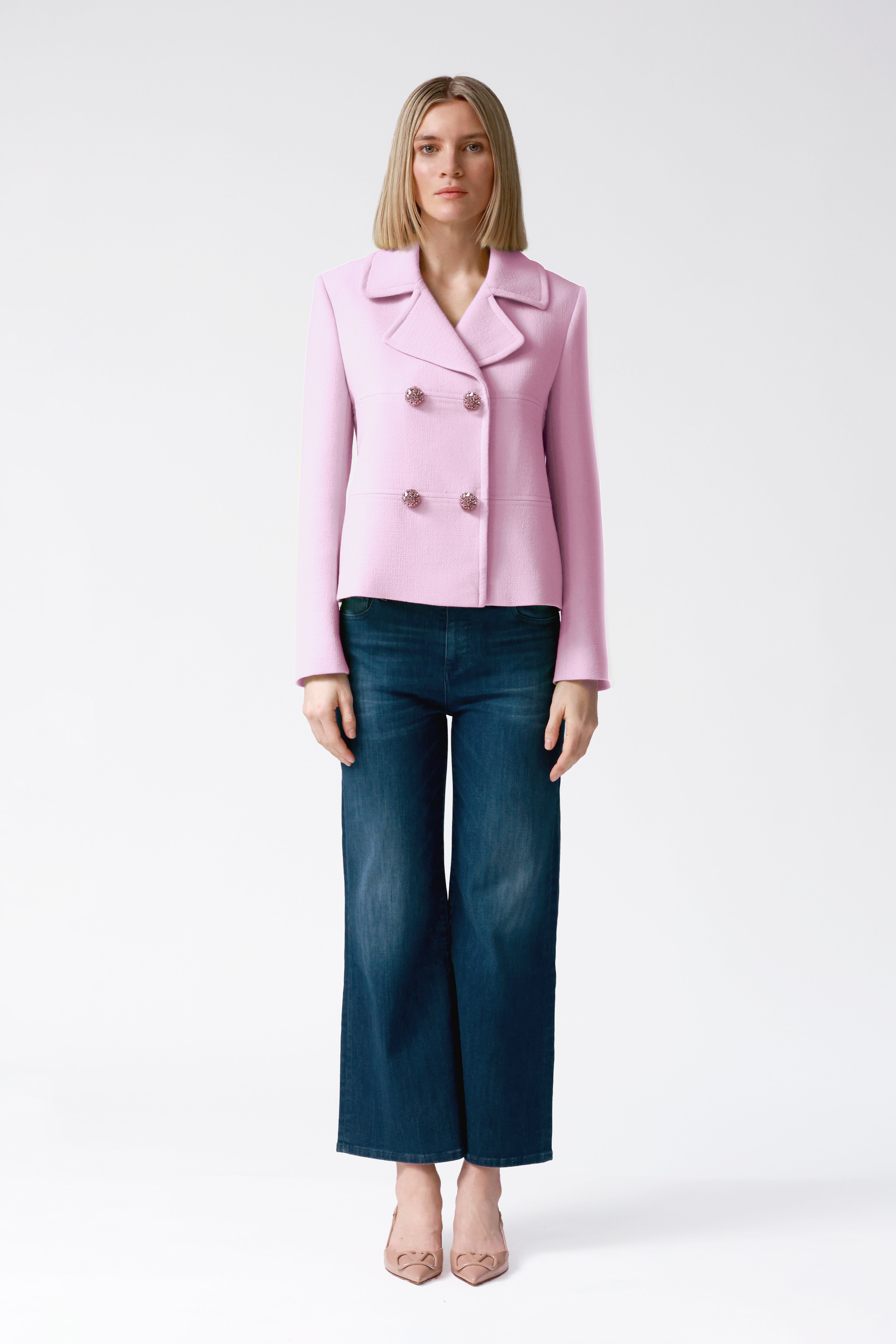Fleur Double-Breasted Wool Jacket in Pink
