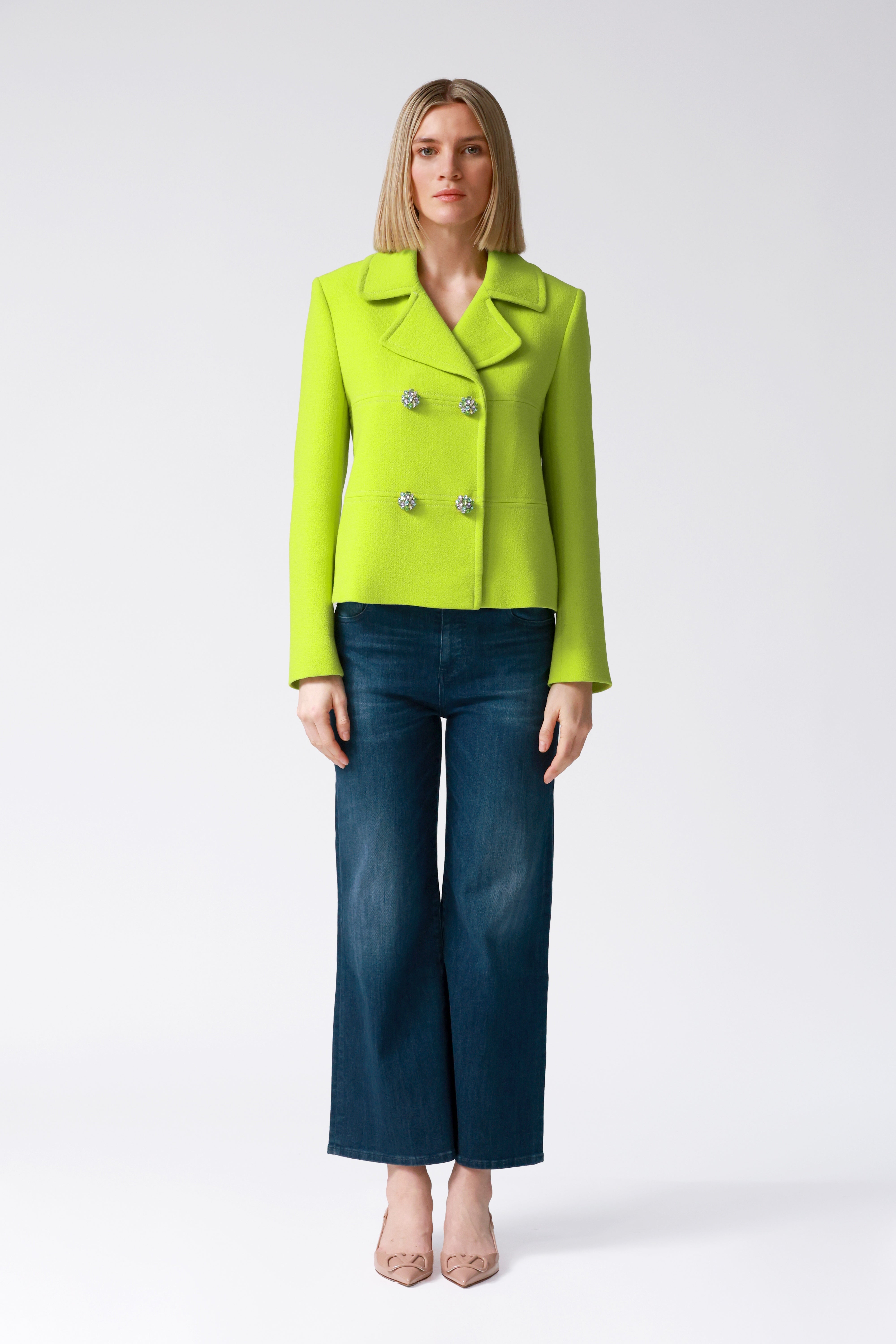 Fleur Double-Breasted Wool Jacket in Lime