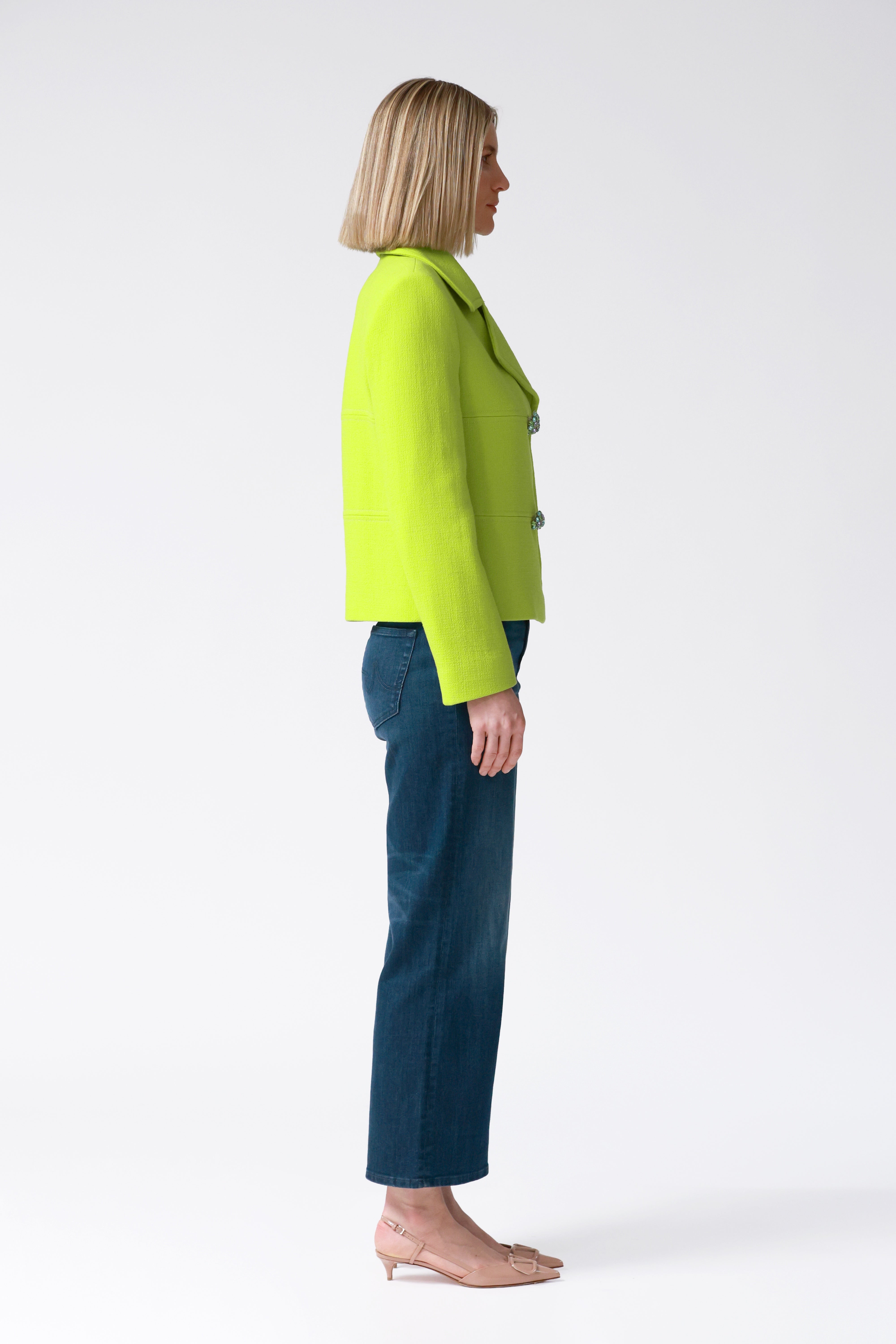 Fleur Double-Breasted Wool Jacket in Lime
