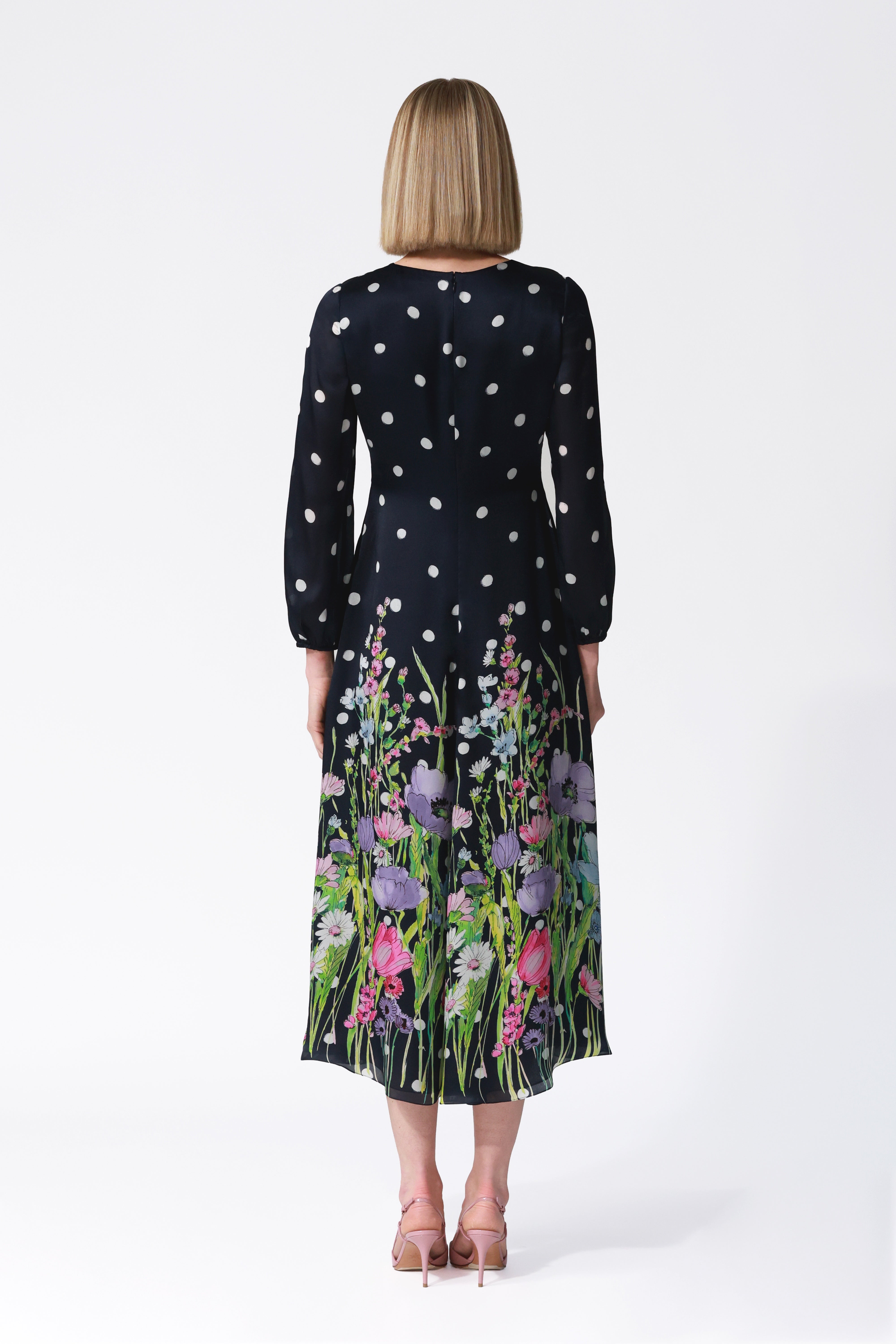 Liliana Floral Print Silk Satin Dress