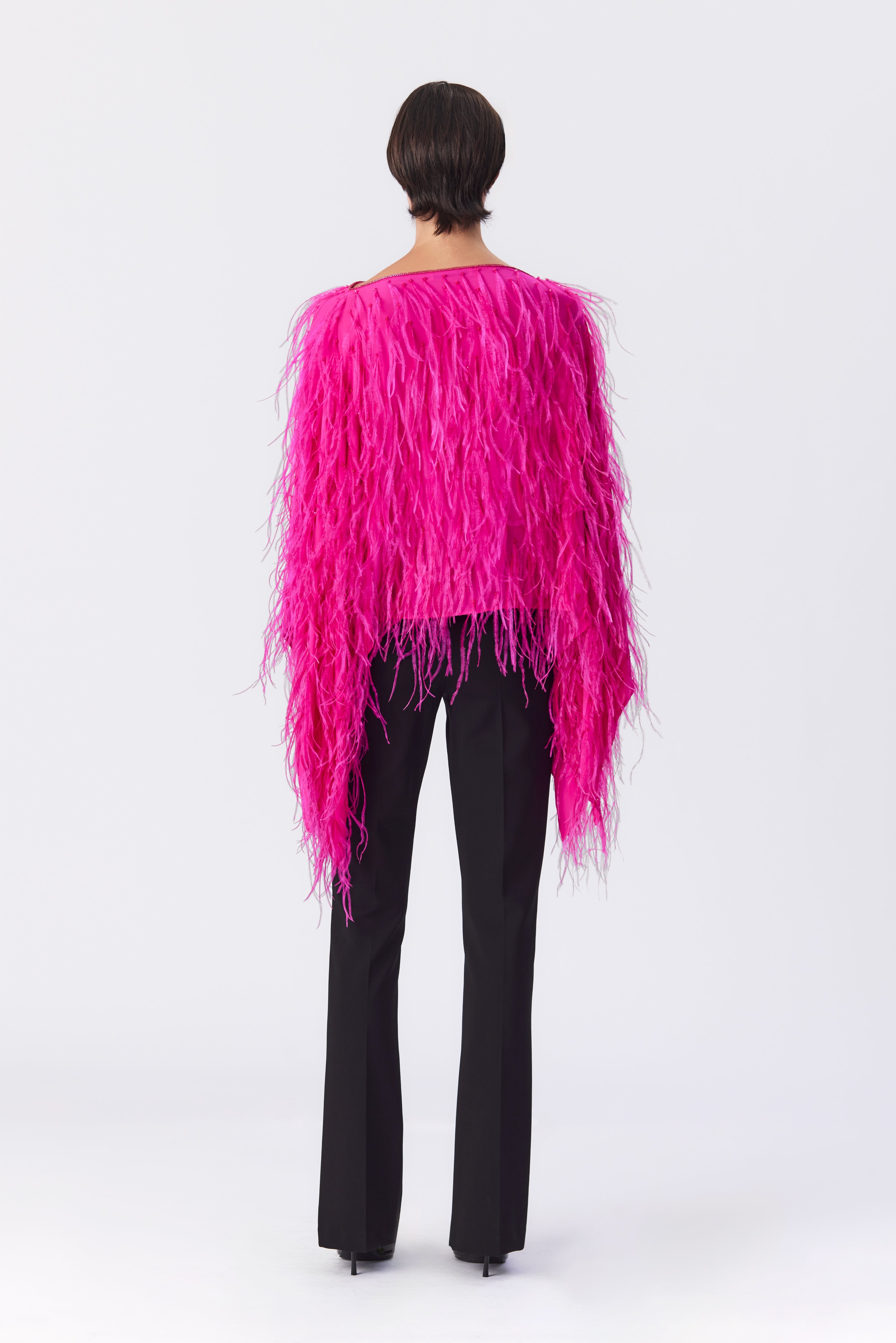 Margot Feather Embellished Top in Bright Pink