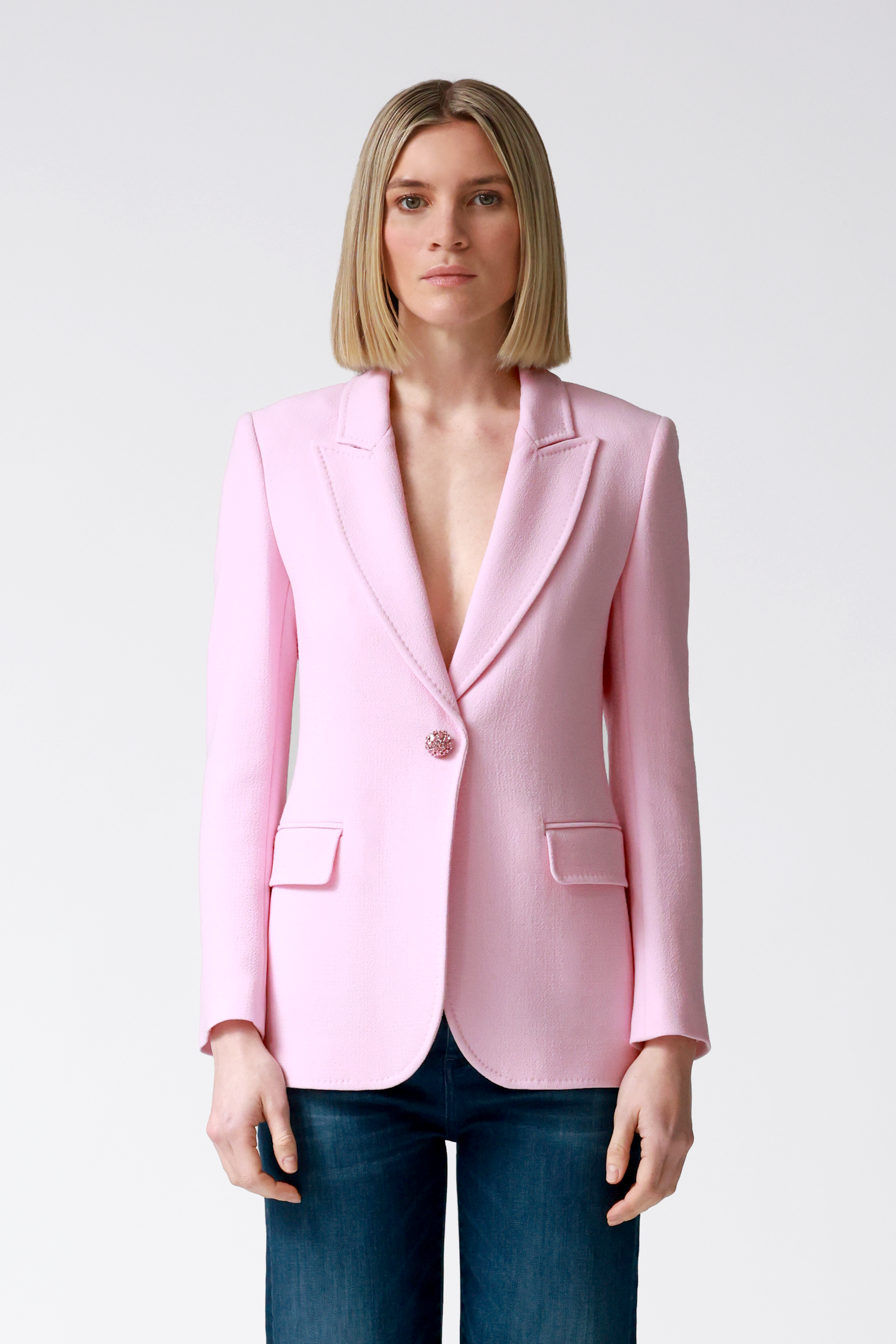 Marina Single-Breasted Wool Blazer in Pink