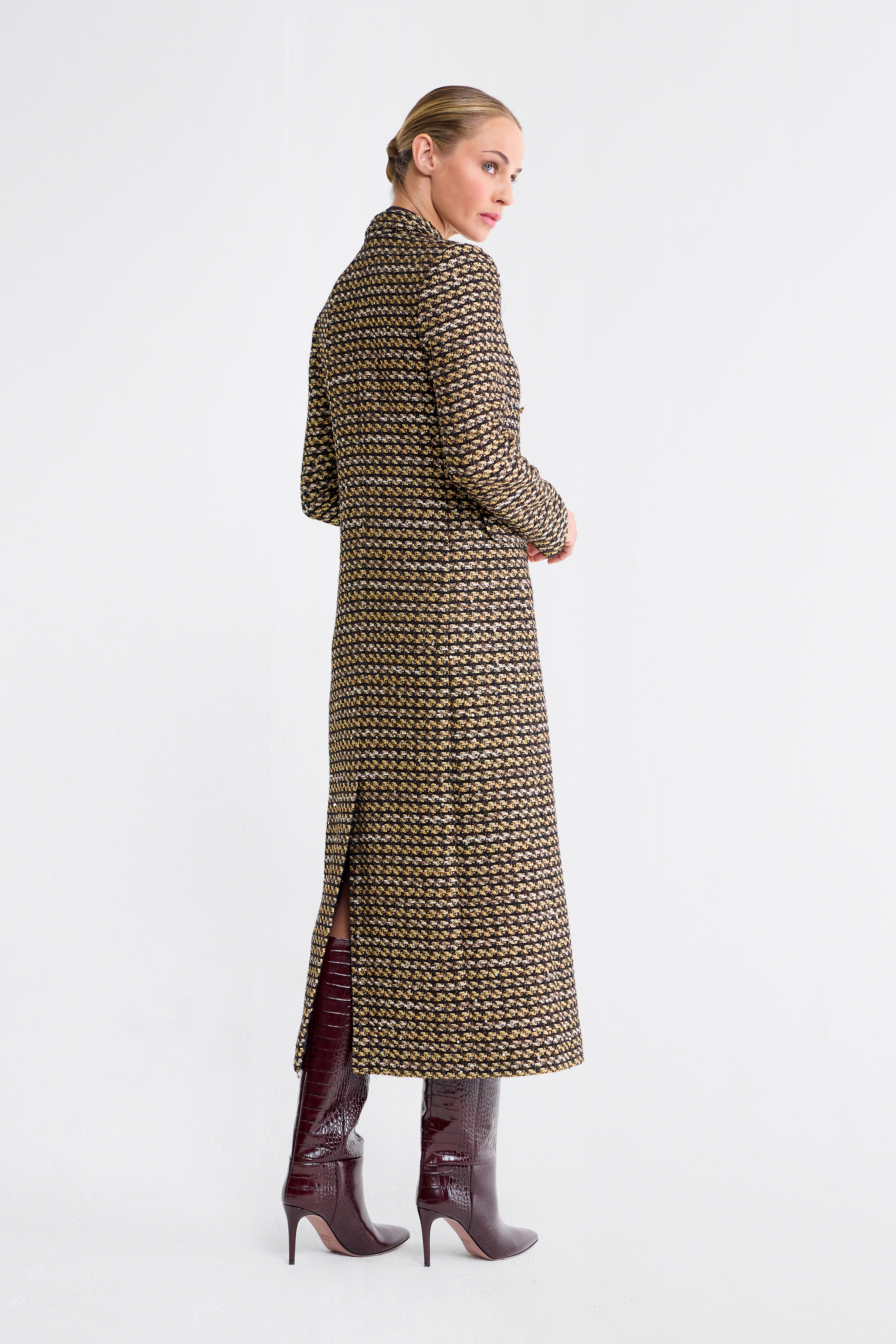 Mia Black Lurex Tweed Coat