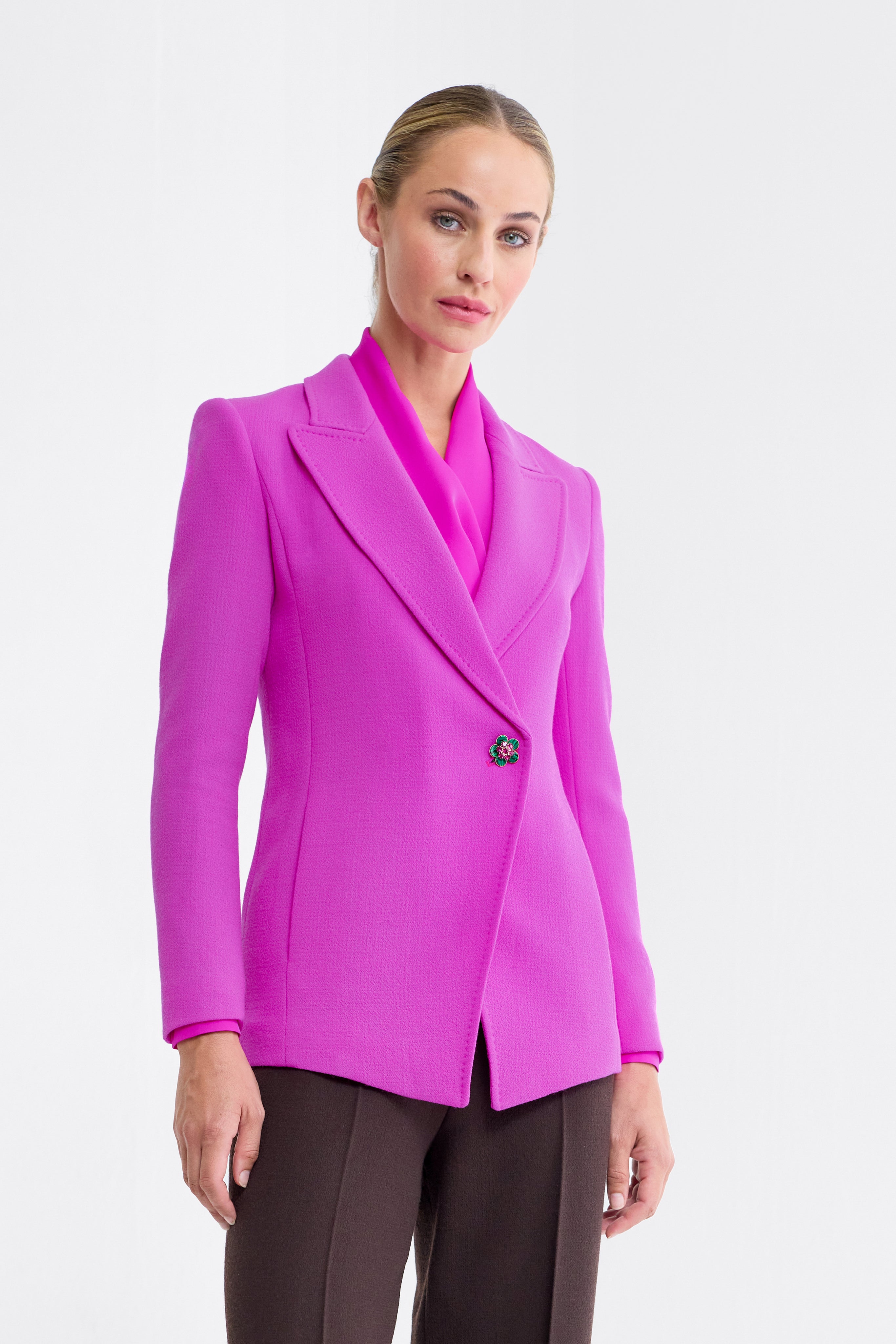 Millie Asymmetric Hem Wool Blazer in Orchid Pink