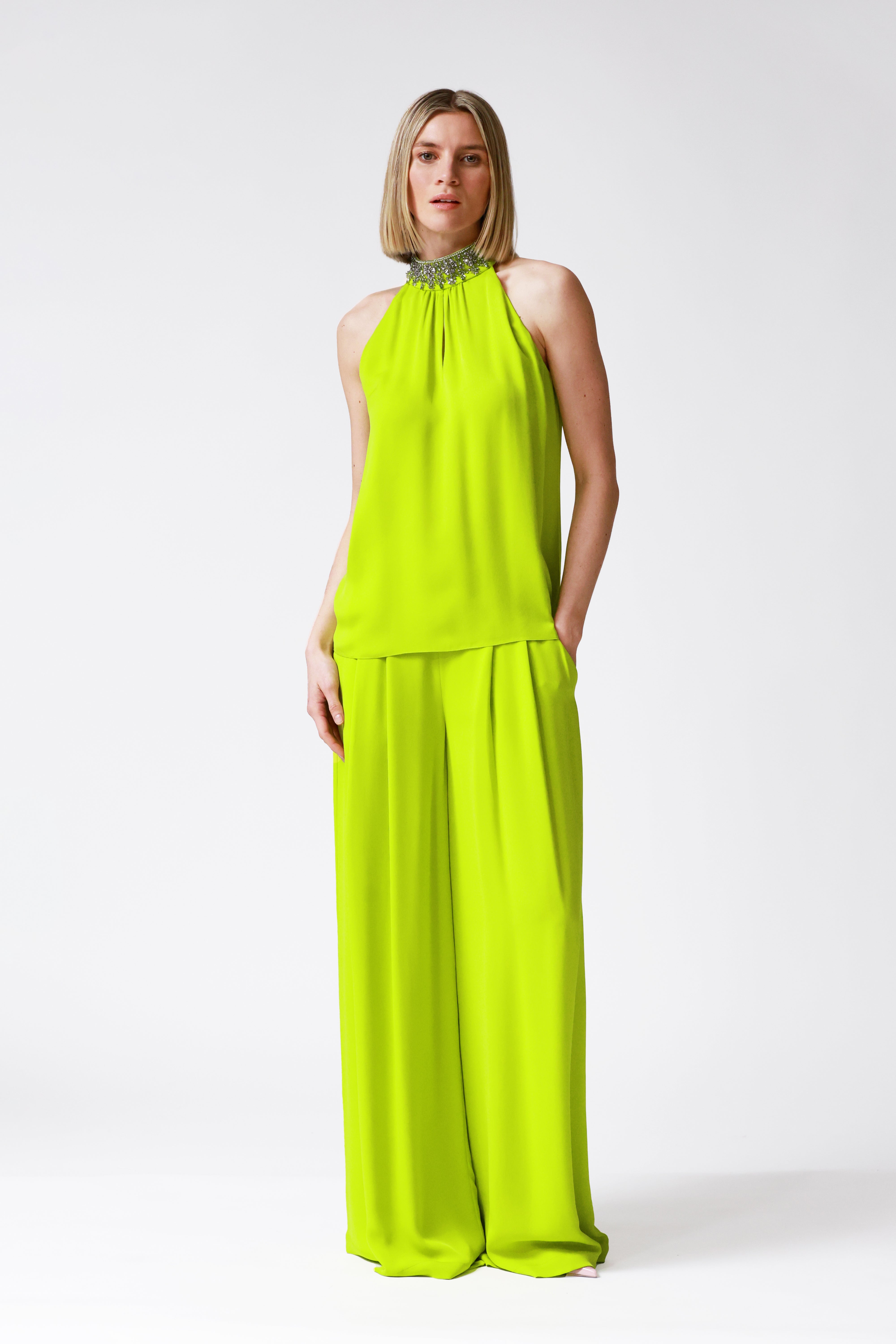 Noor Embellished Halterneck in Lime