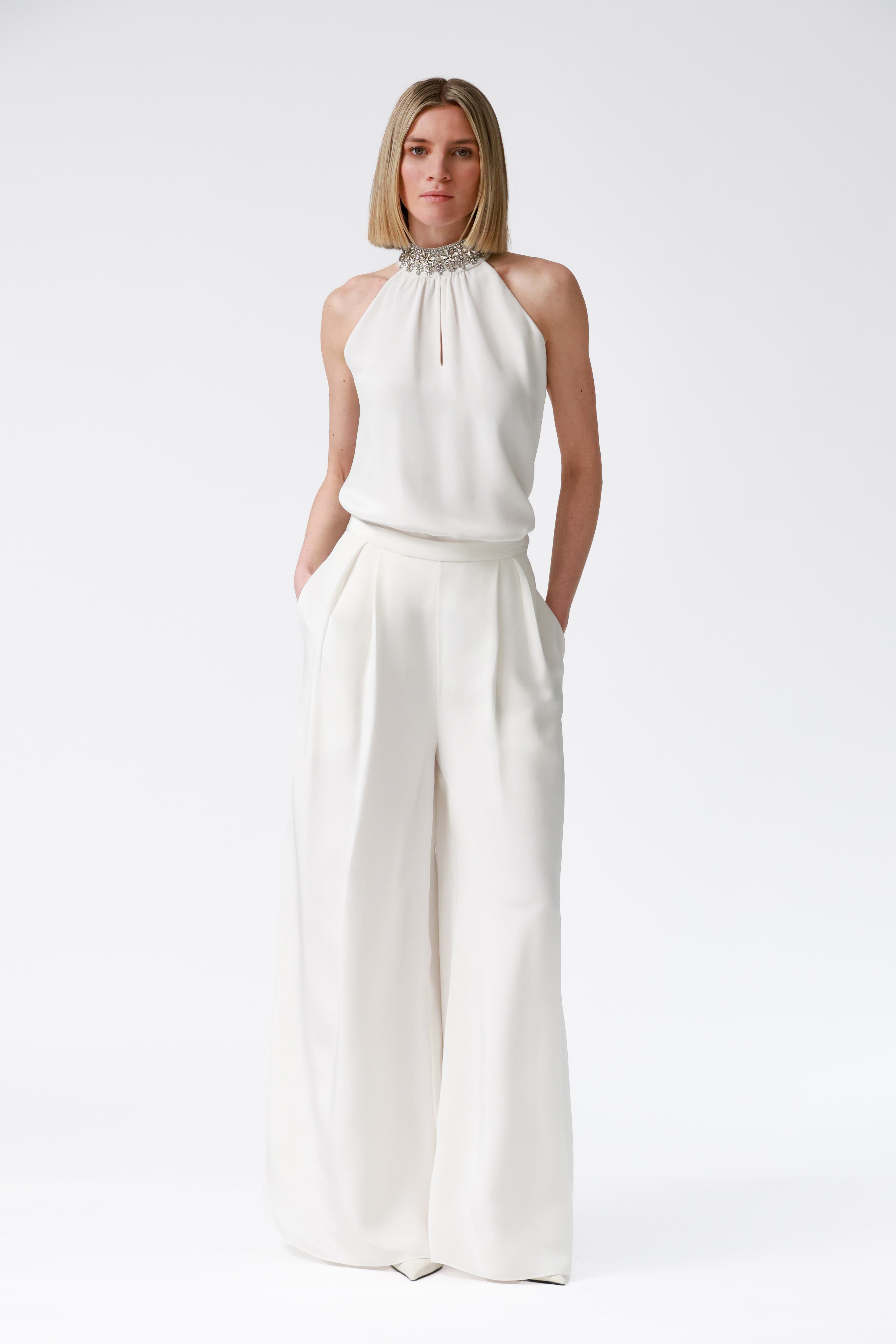 Noor Embellished Halterneck in Ivory