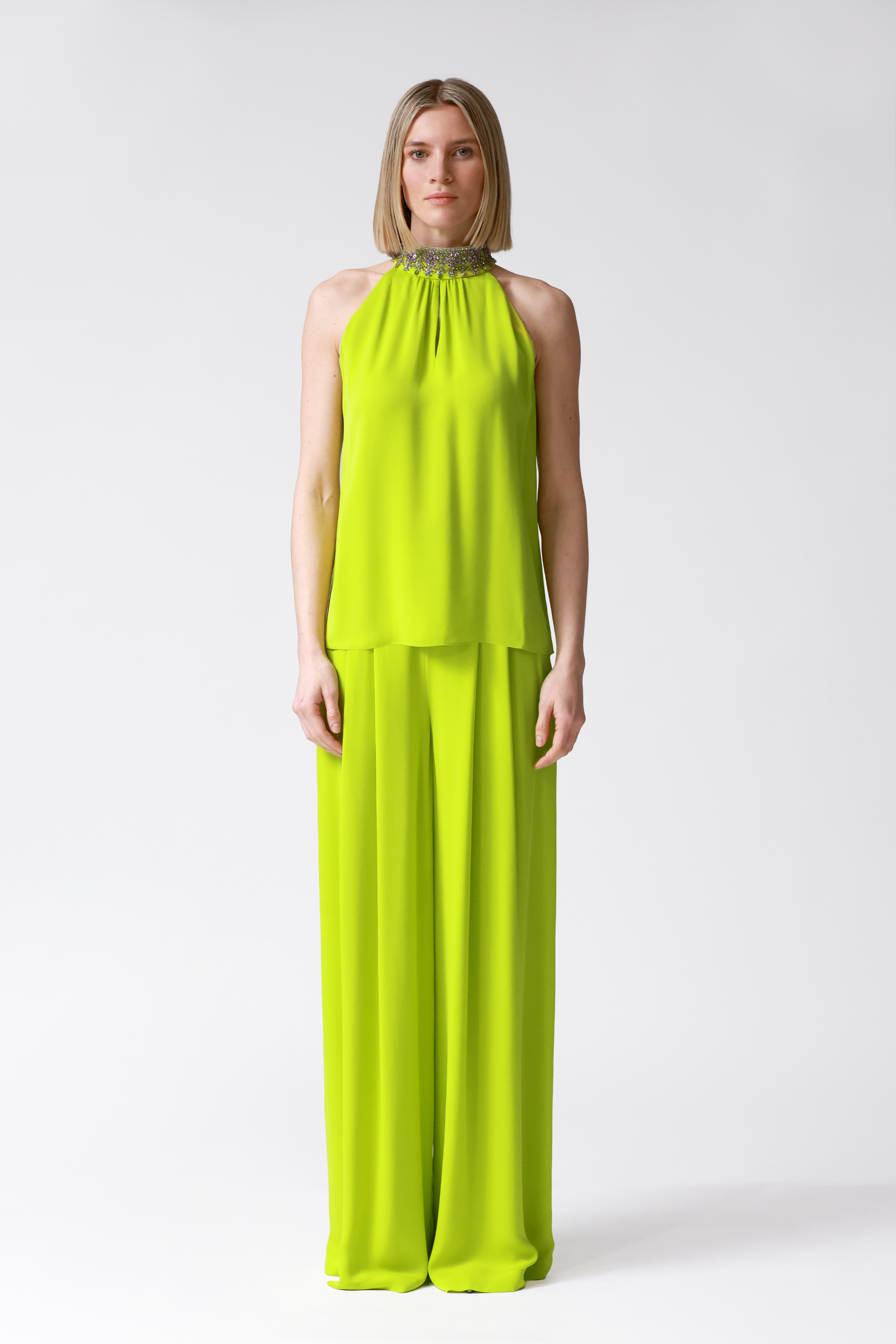 Noor Embellished Halterneck in Lime