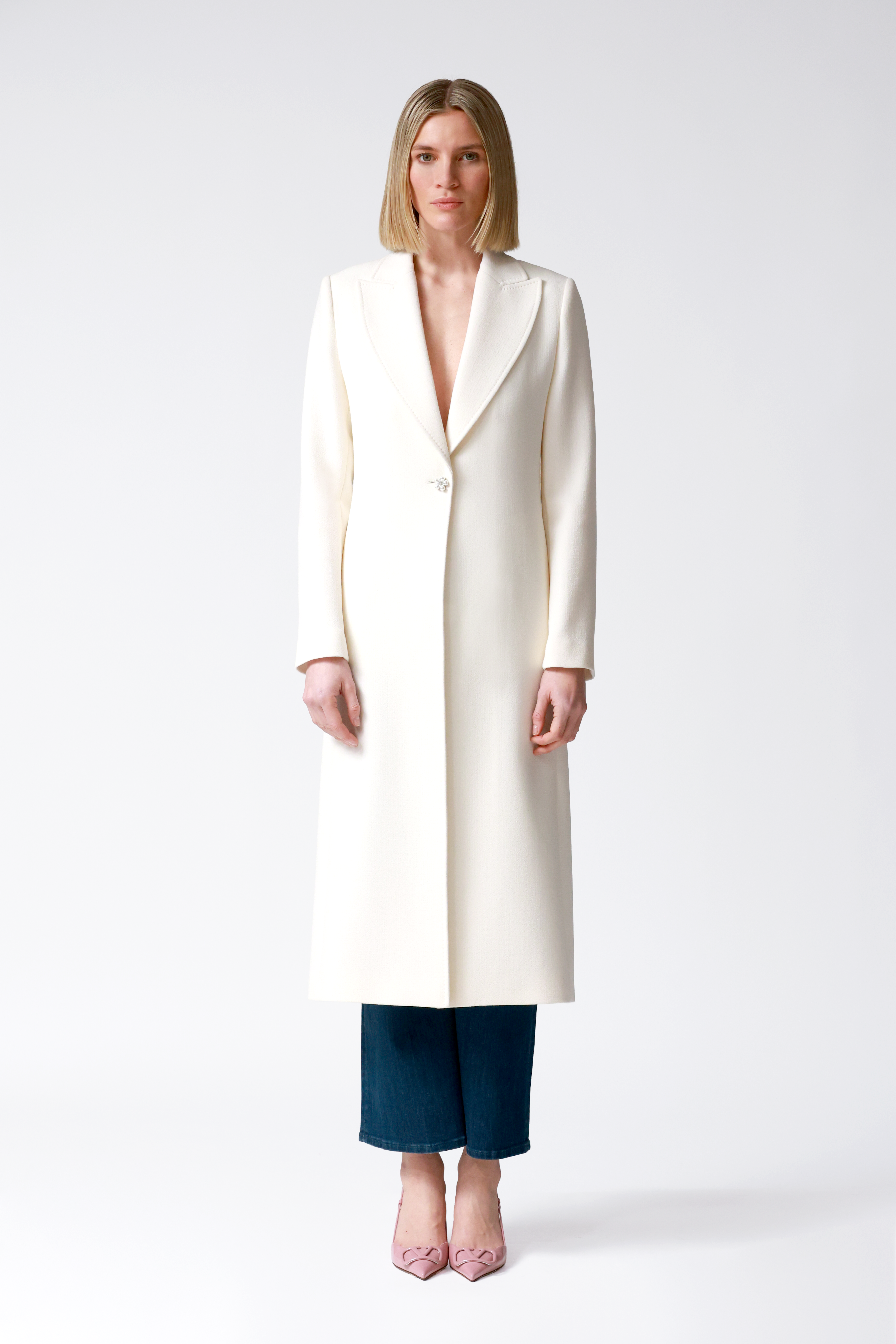Oria Ivory Single-Breasted Wool Coat