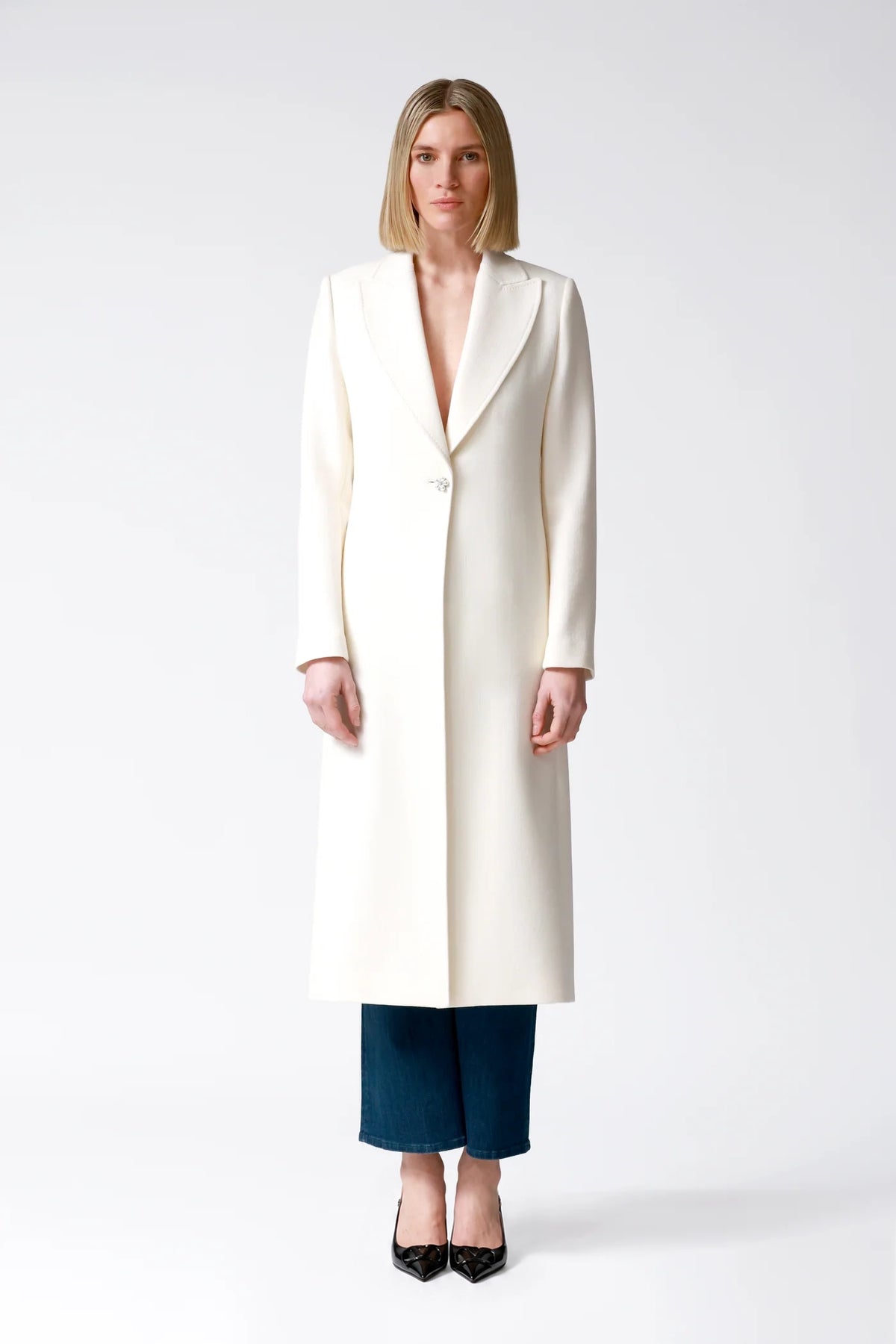 Oria Ivory Single-Breasted Wool Coat