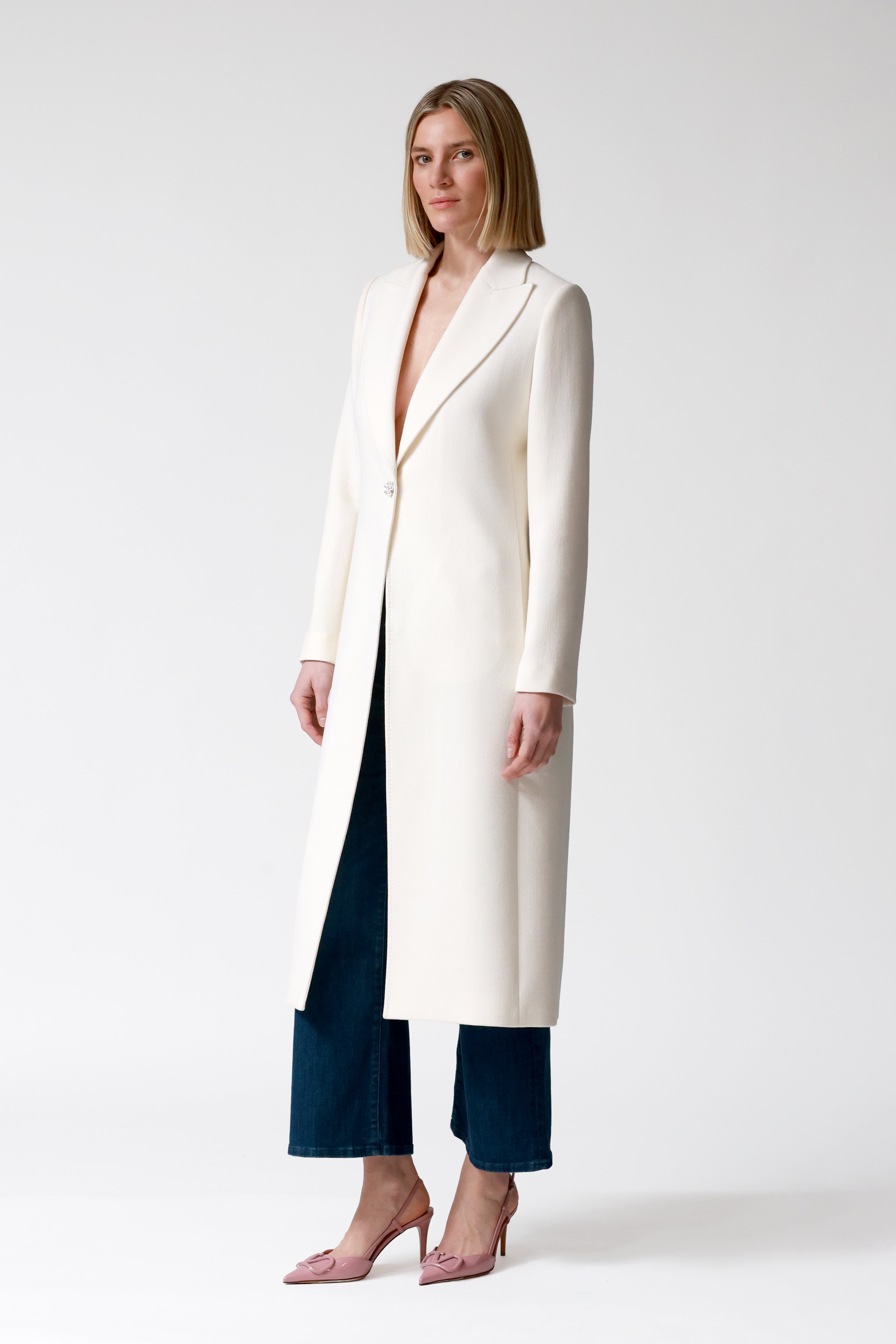 Oria Ivory Single-Breasted Wool Coat