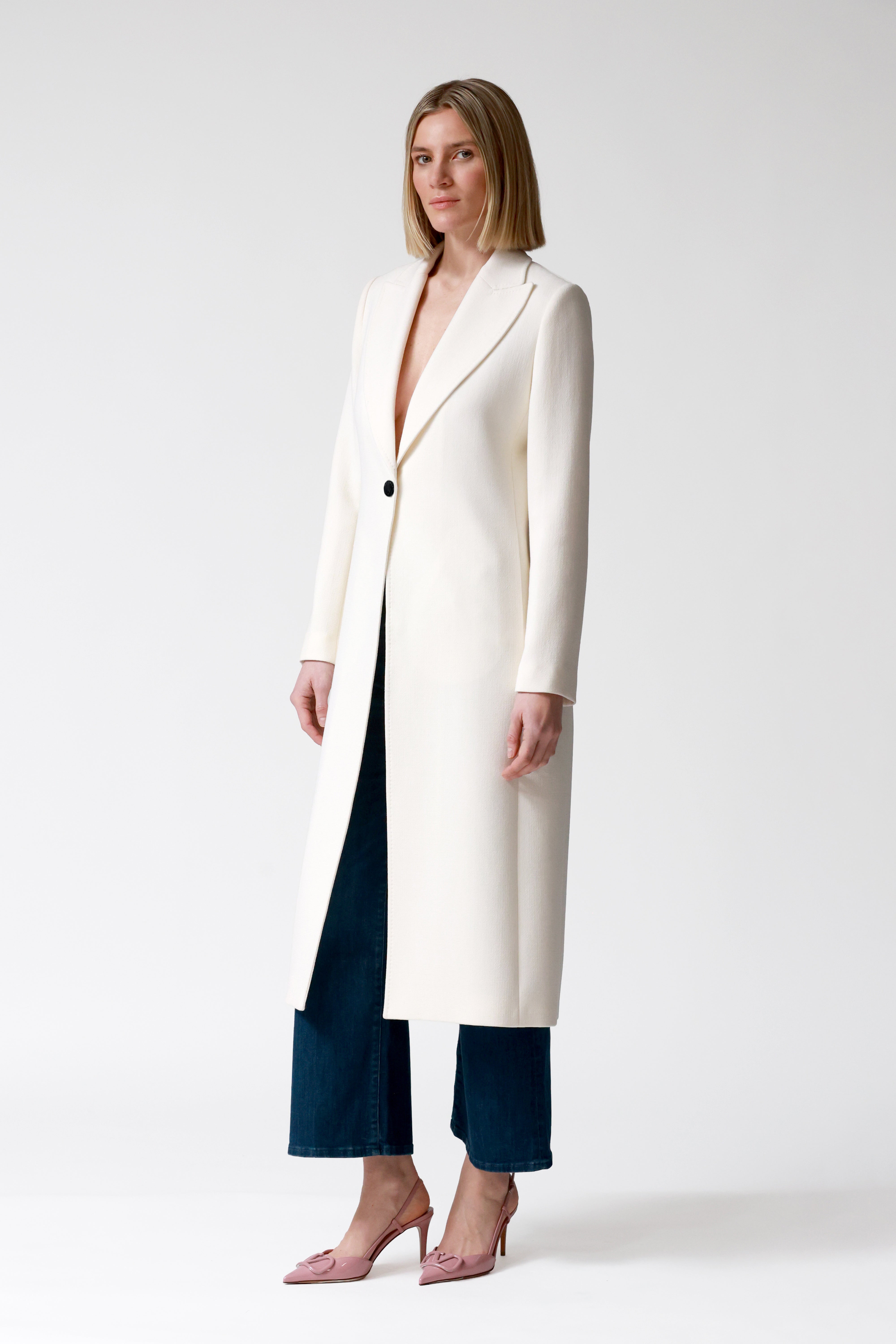 Charlie Ivory Single-Breasted Wool Coat