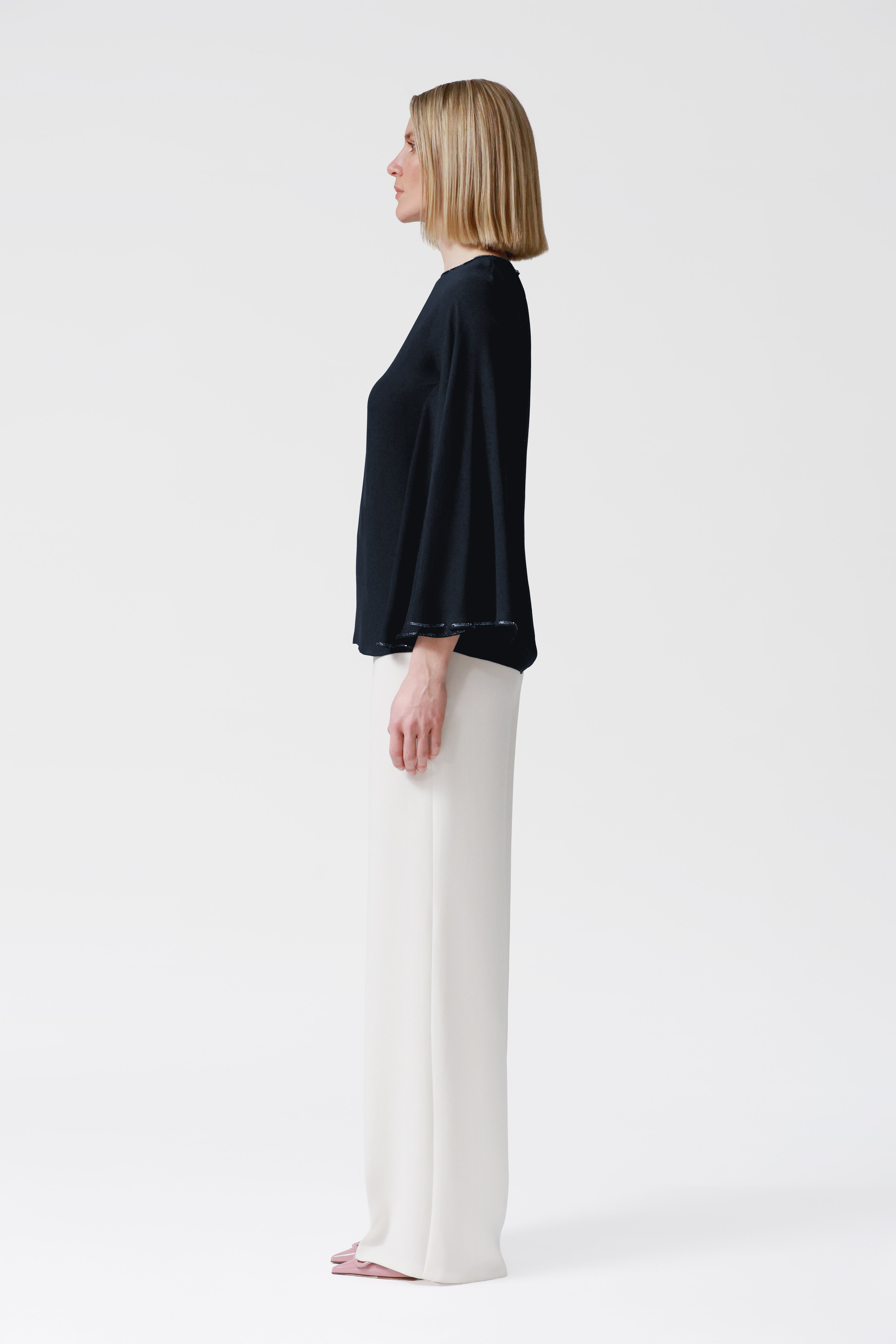 Petra Navy Draped Sleeve Blouse
