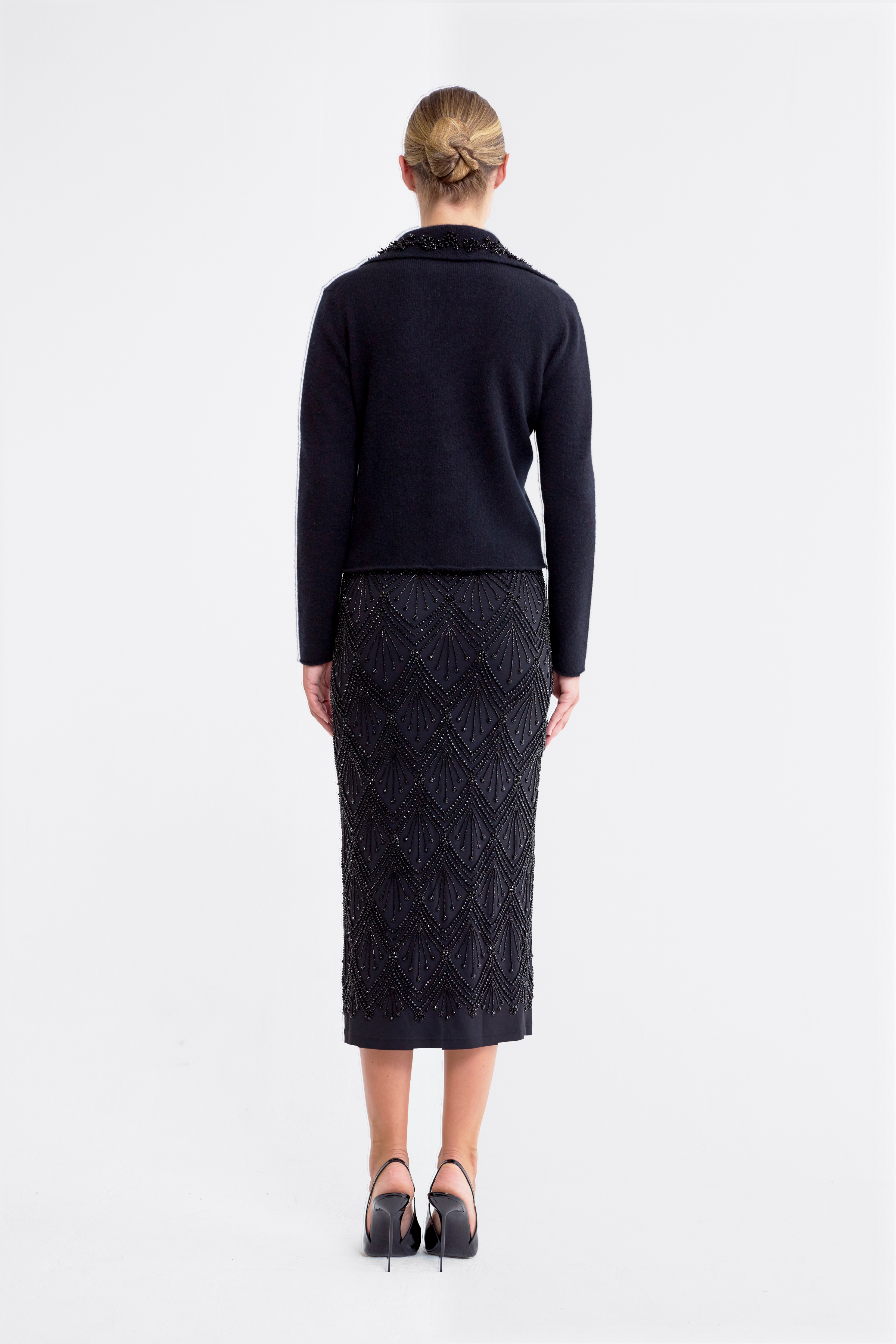 Zelda Black Beaded Pencil Skirt