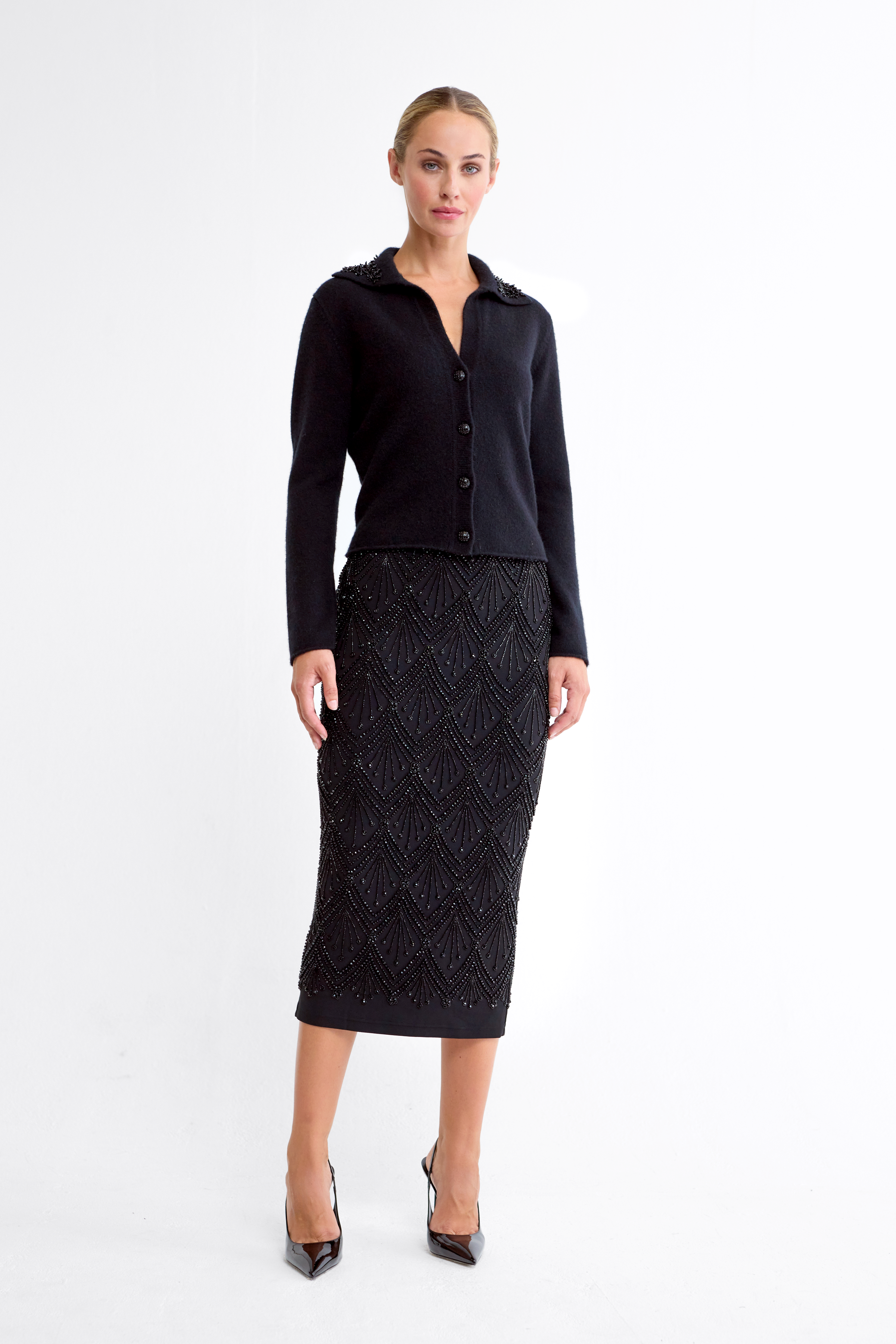 Zelda Black Beaded Pencil Skirt