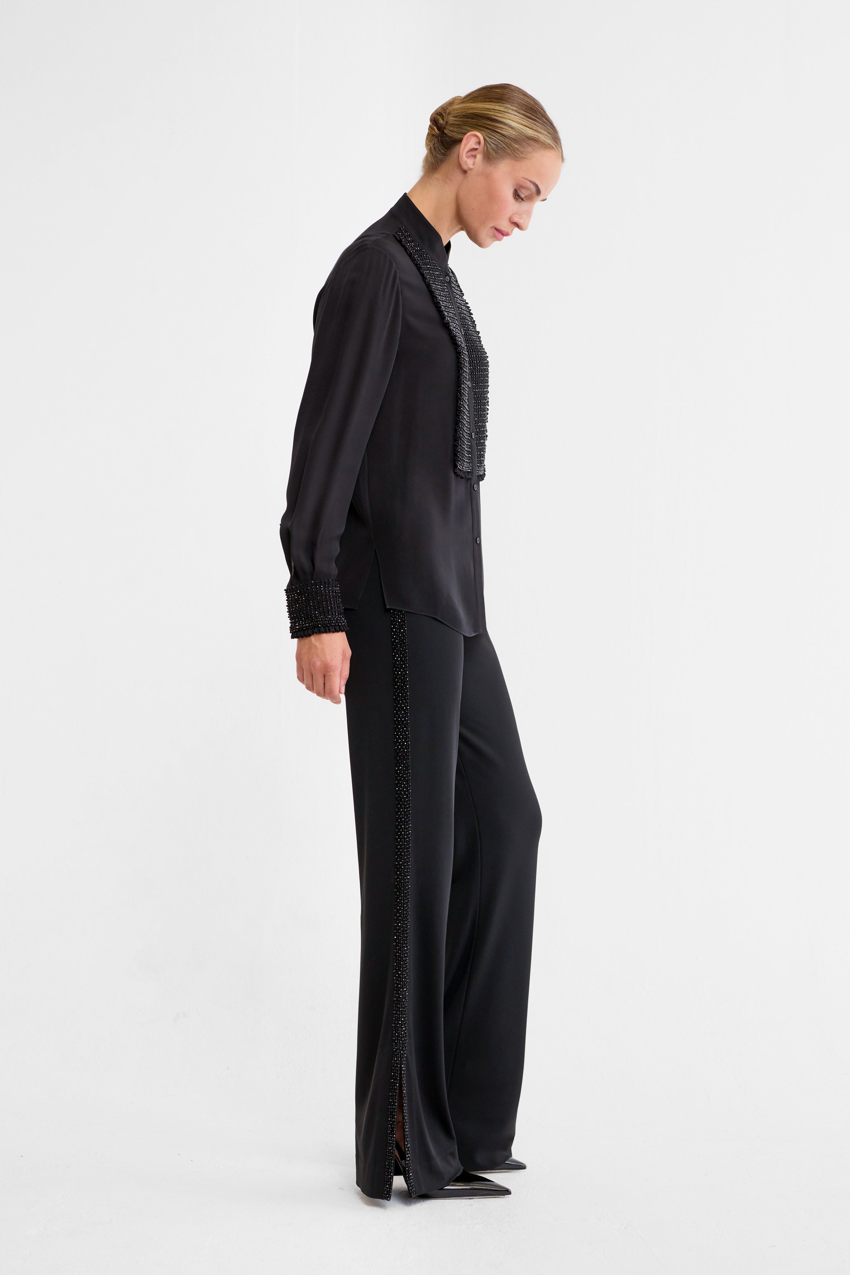 Alma Beaded Jersey Trousers in Black