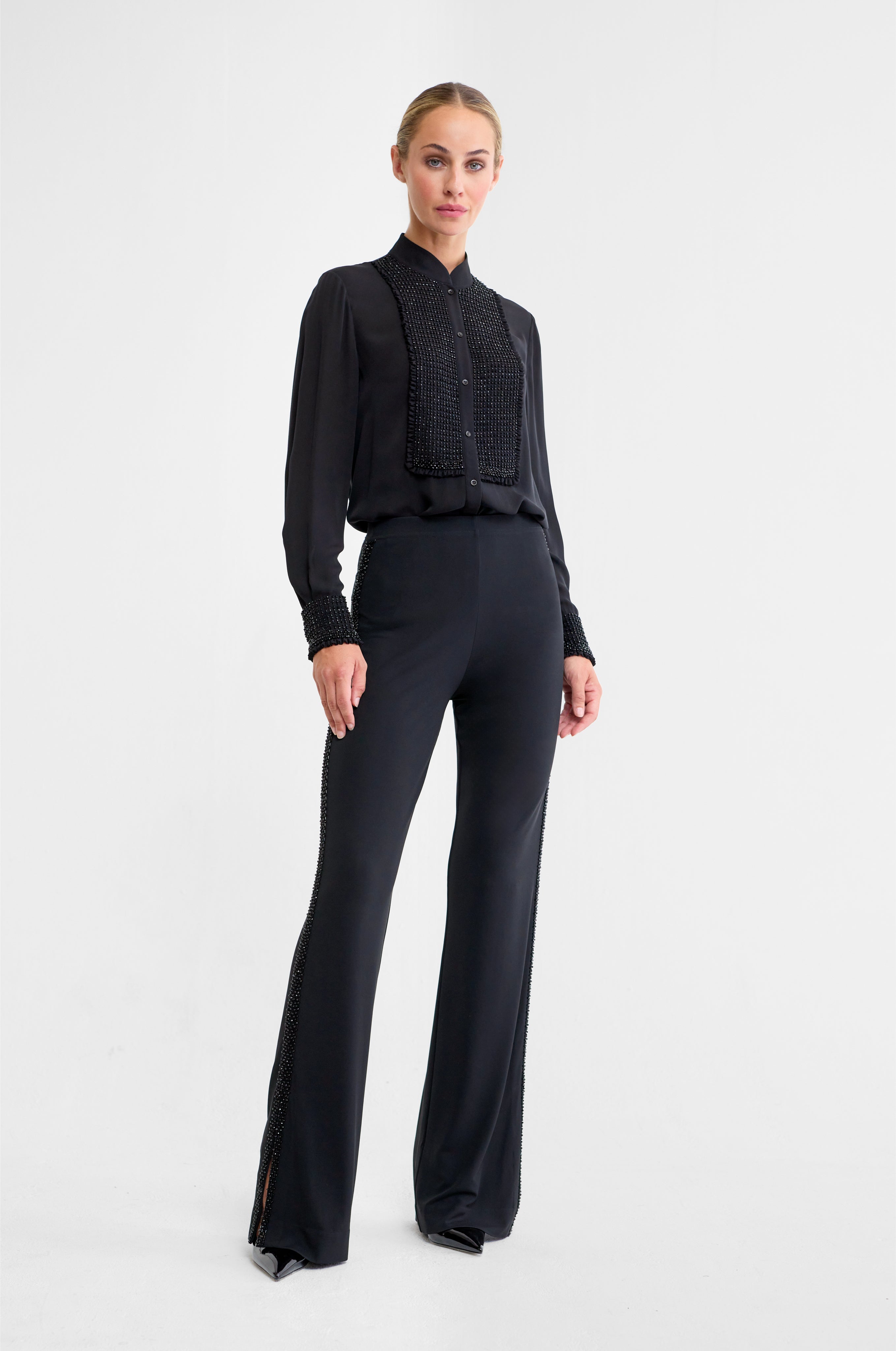 Alma Beaded Jersey Trousers in Black