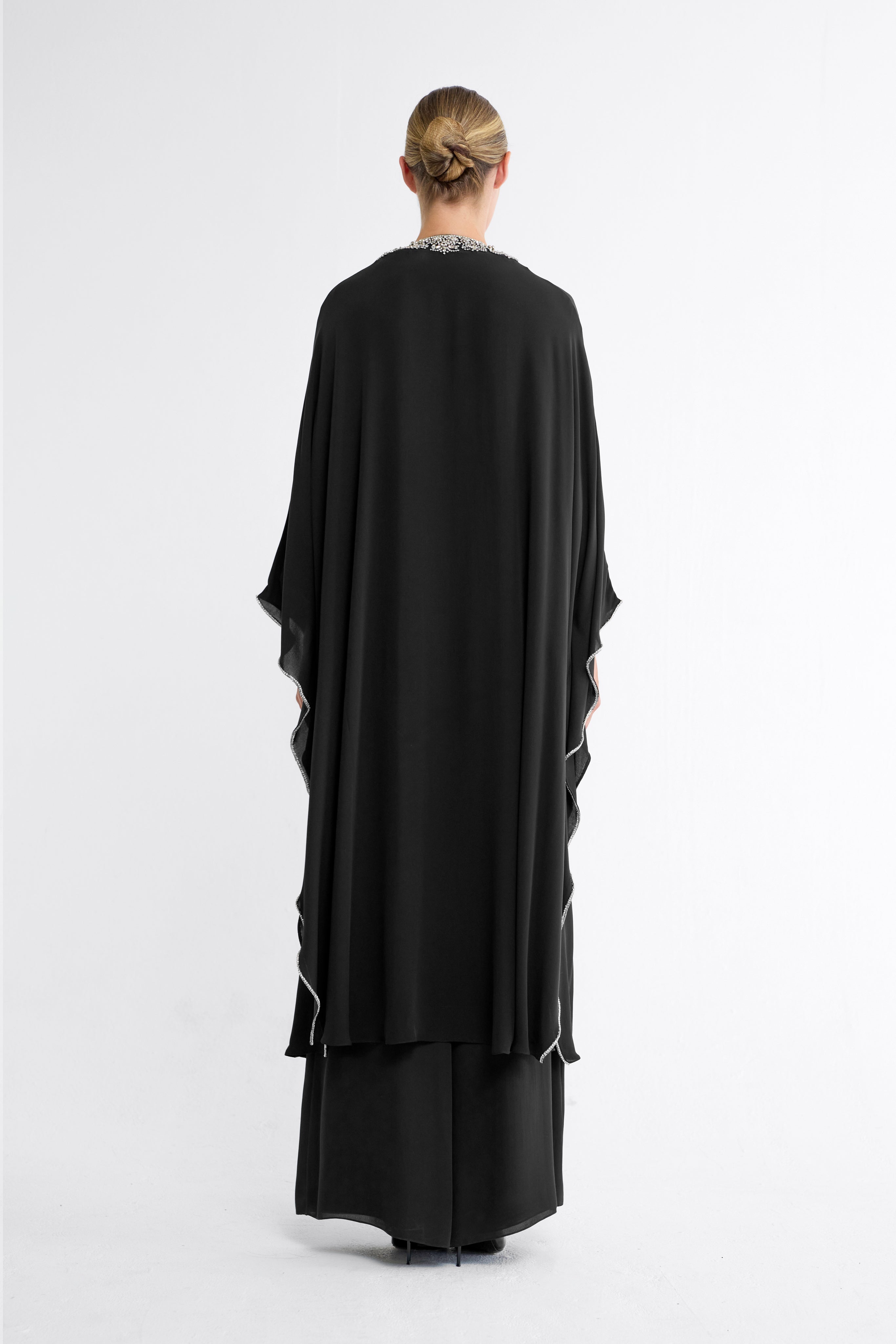 Aya Embellished Silk Robe in Black