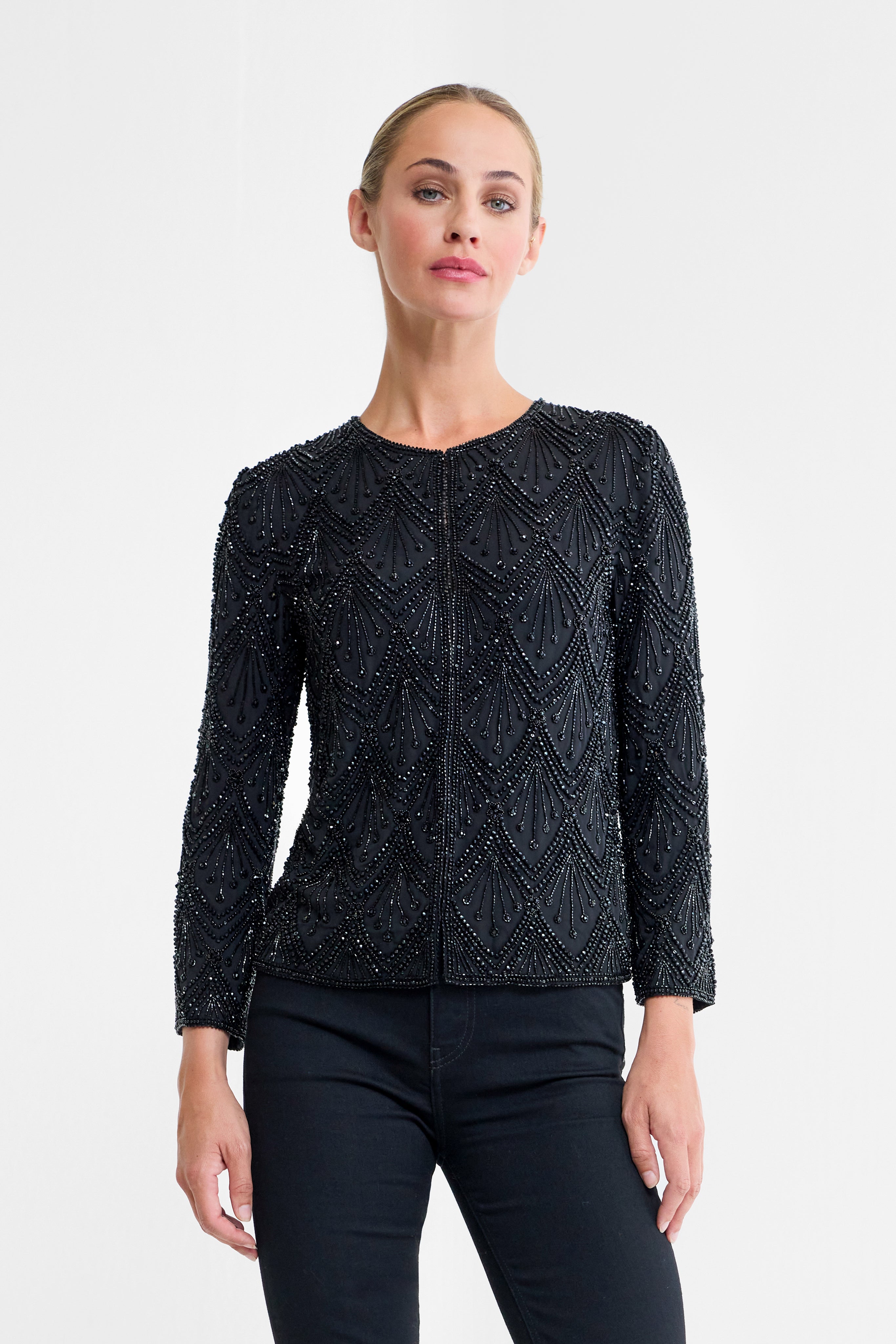 Delphine Black Beaded Silk Evening Jacket