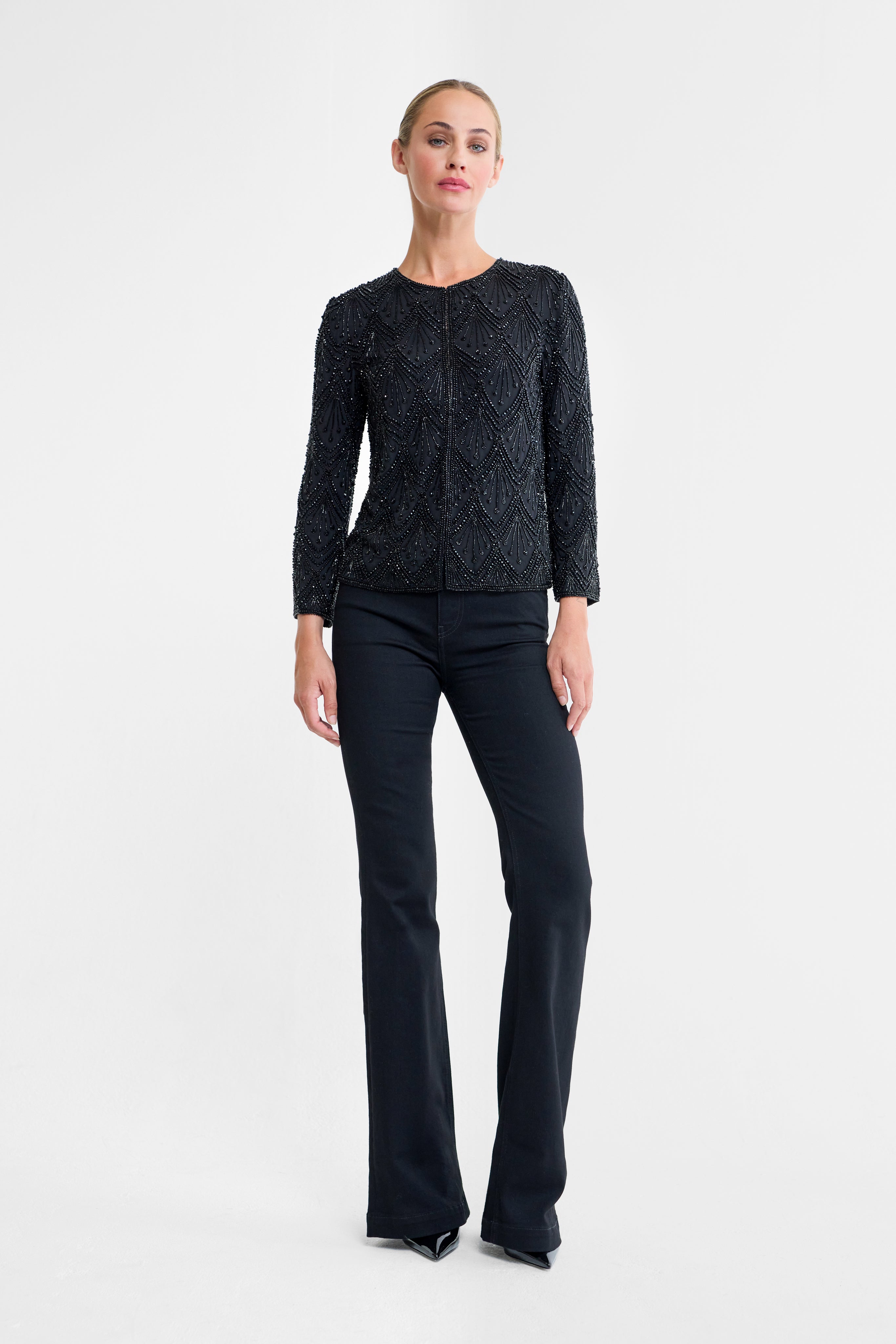 Delphine Black Beaded Silk Evening Jacket