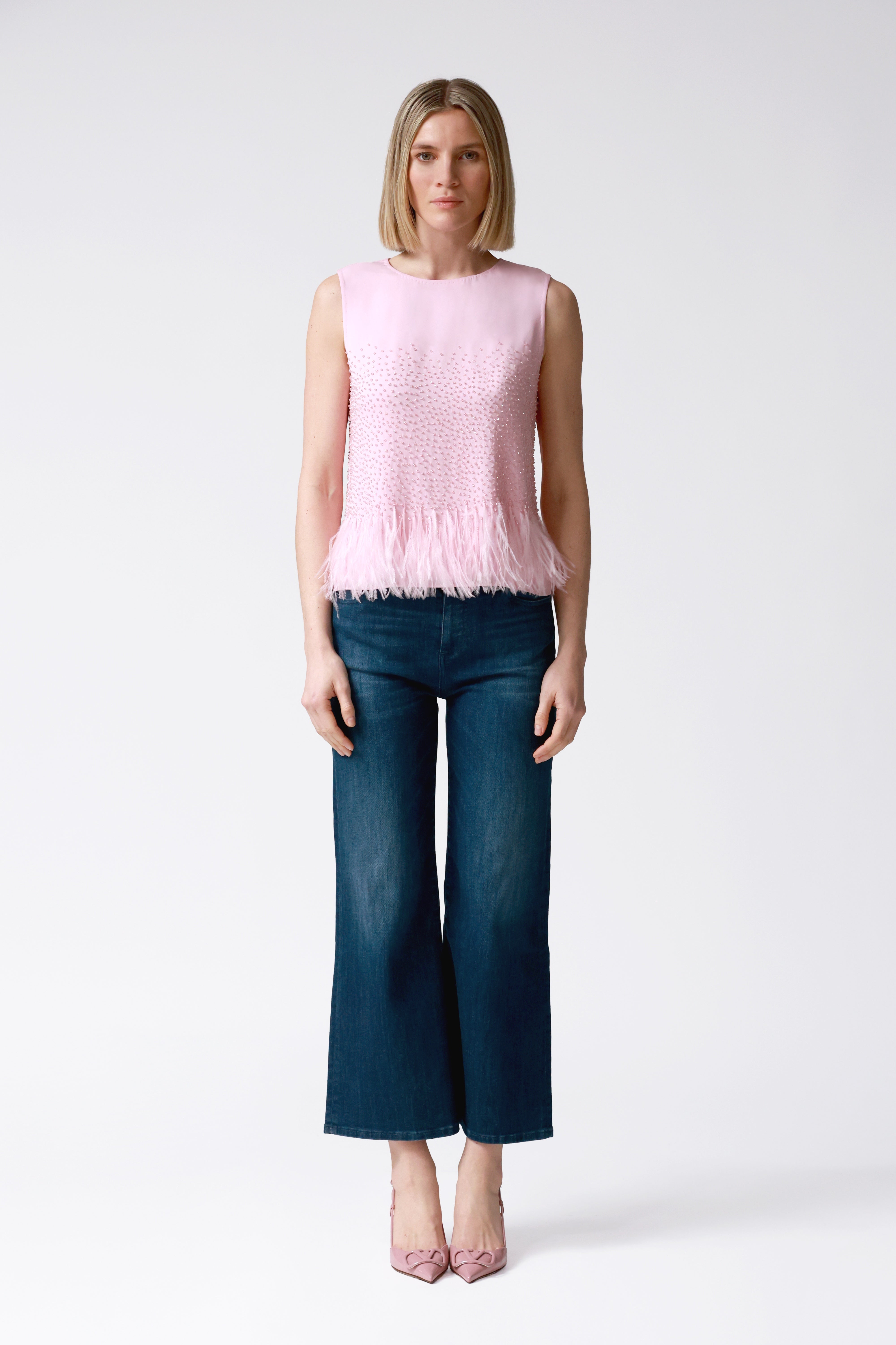 Eden Pink Beaded Sleeveless Top