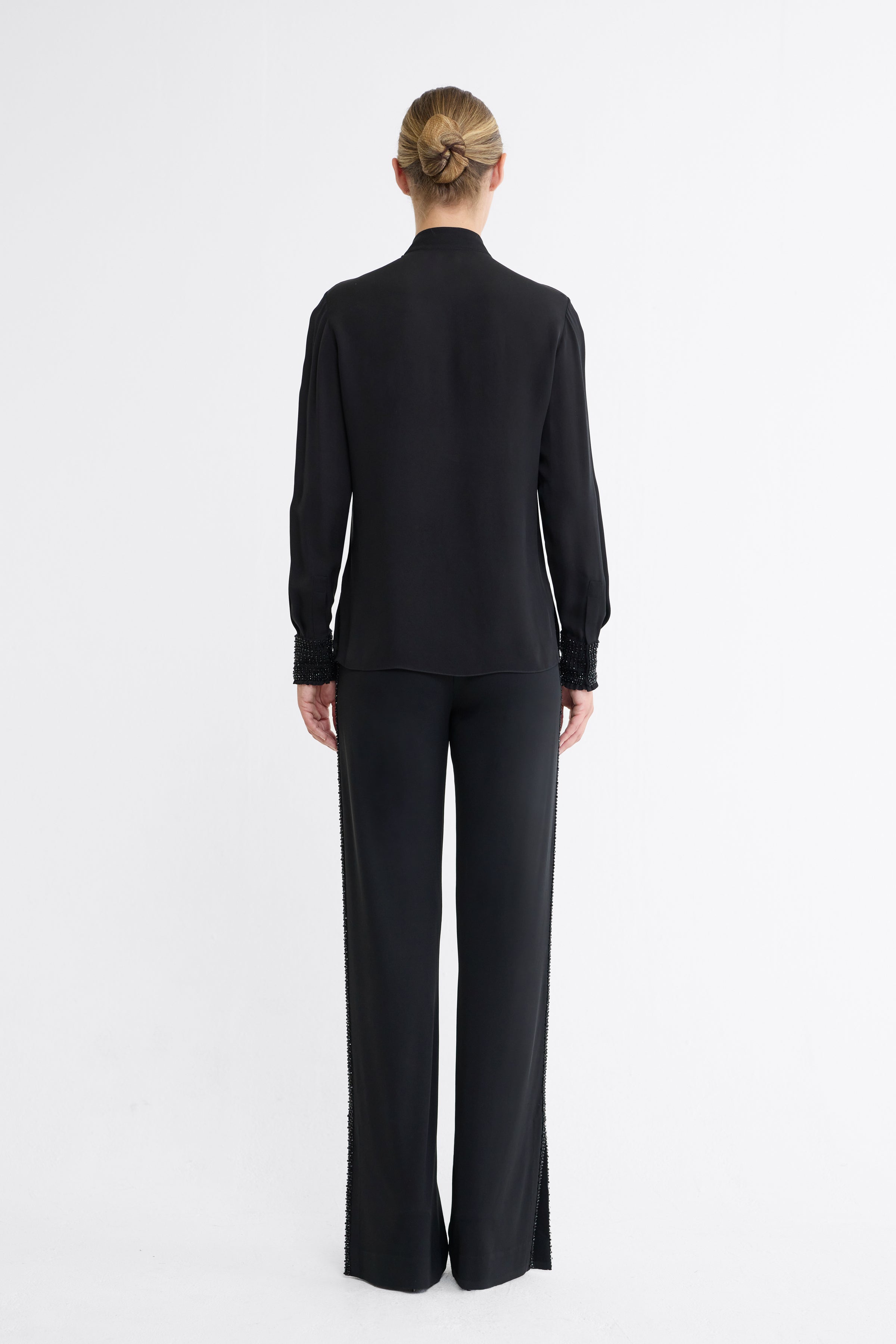 Esme Beaded Silk Double Georgette Blouse in Black