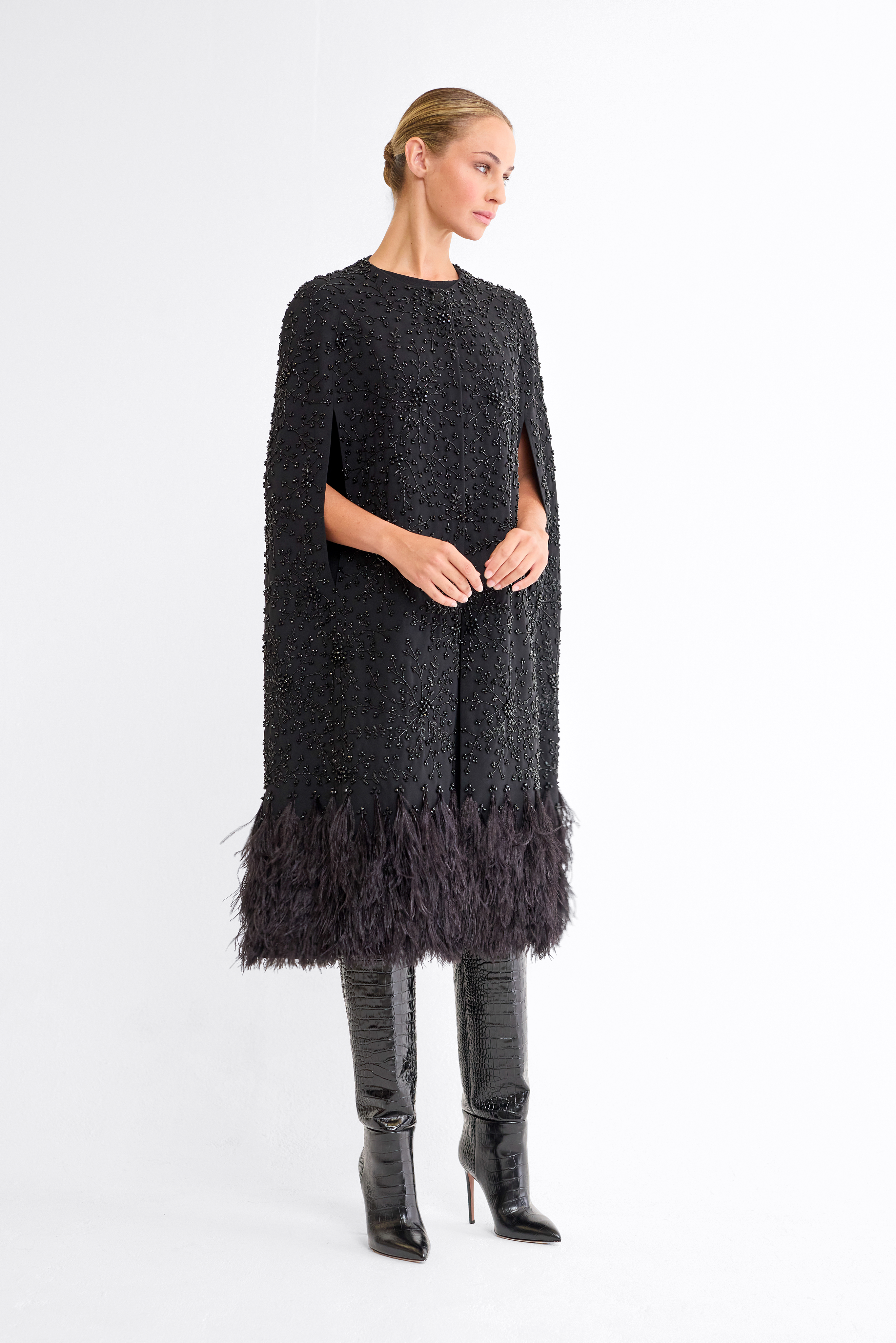 Eva Black Embellished Evening Cape