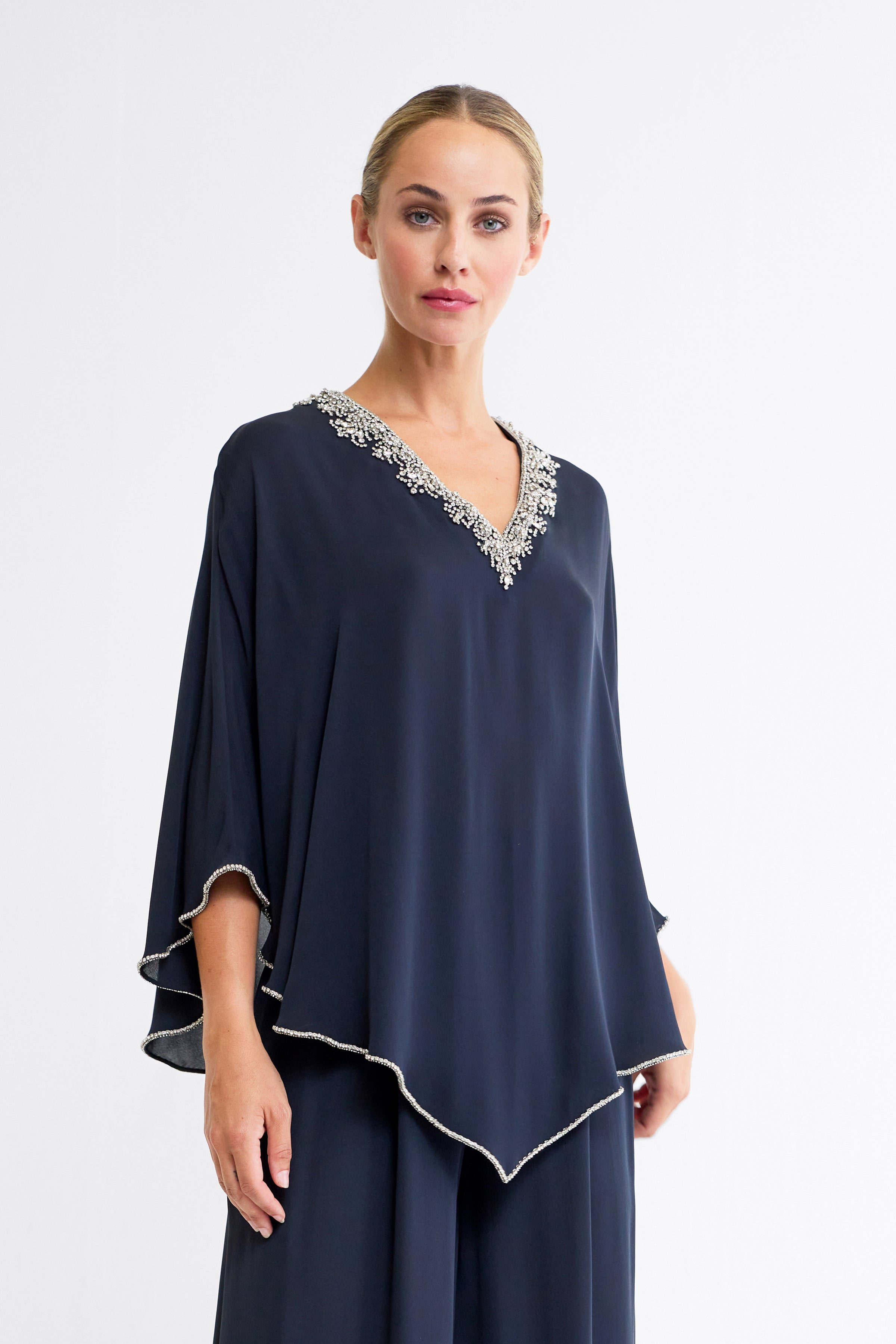 Fara Embellished Silk Kaftan in Black